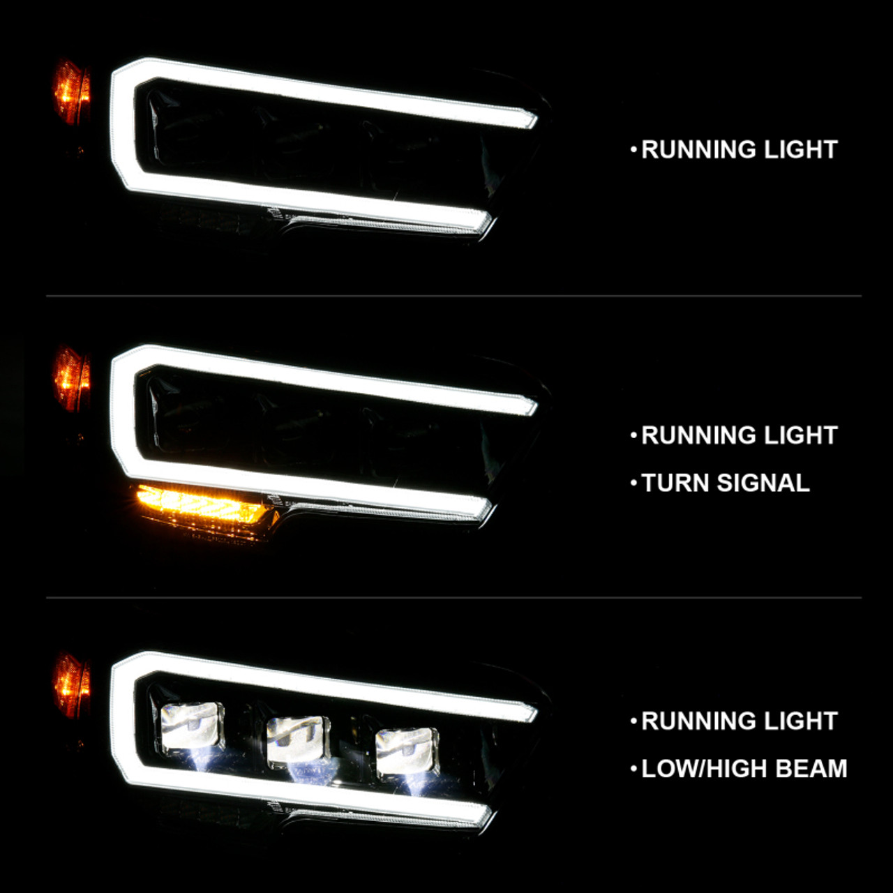 ANZO 2016-2018 Toyota Tacoma LED Projector Headlights Plank Style Black w/ Amber - 111496