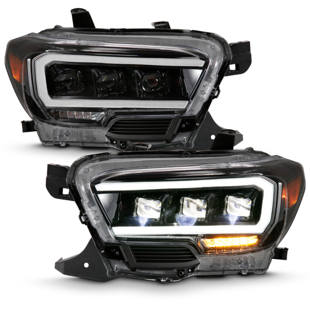ANZO 2016-2018 Toyota Tacoma LED Projector Headlights Plank Style Black w/ Amber - 111496