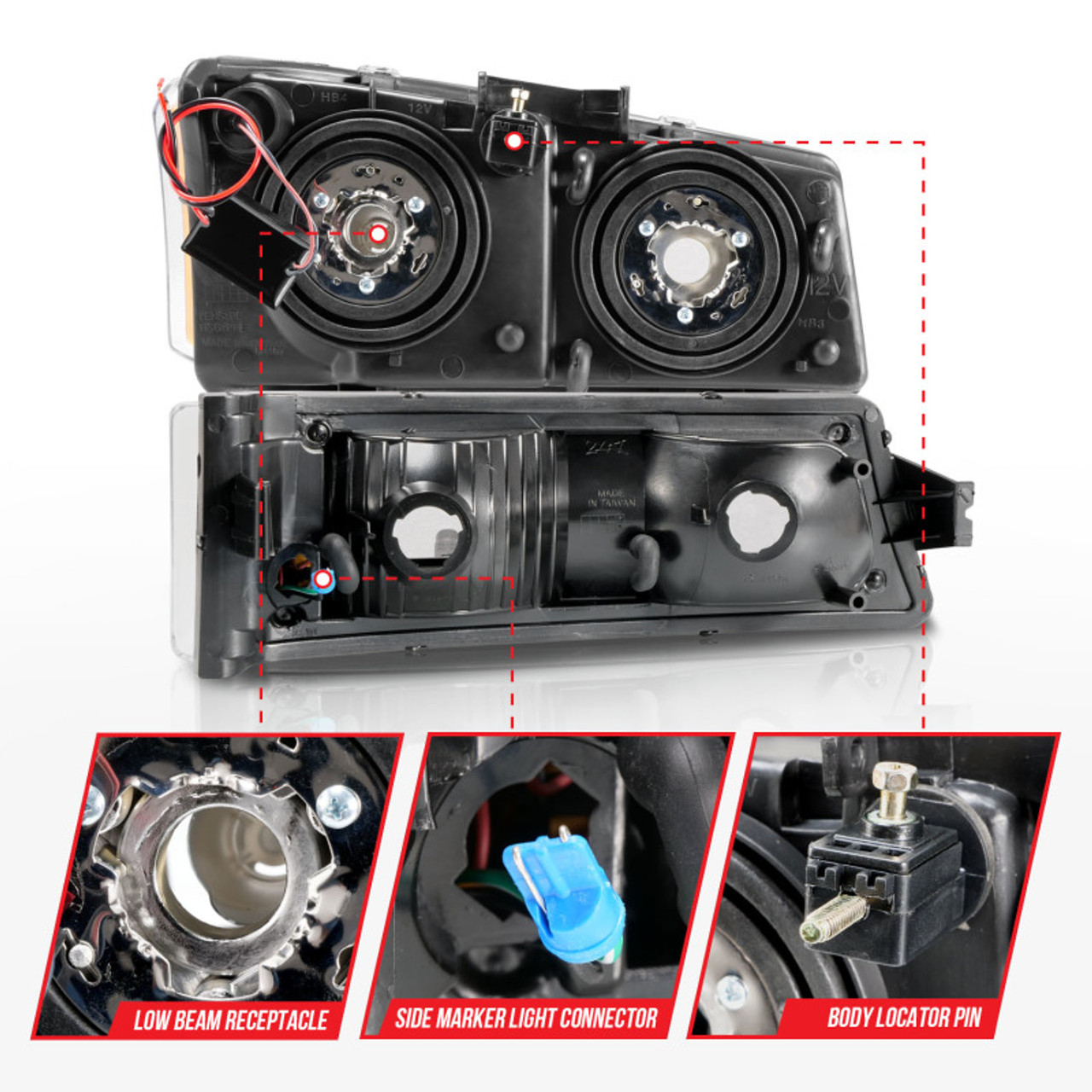 ANZO 2003-2006 Chevrolet Silverado 1500 Crystal Headlights w/ Light Bar Black Housing - 111501