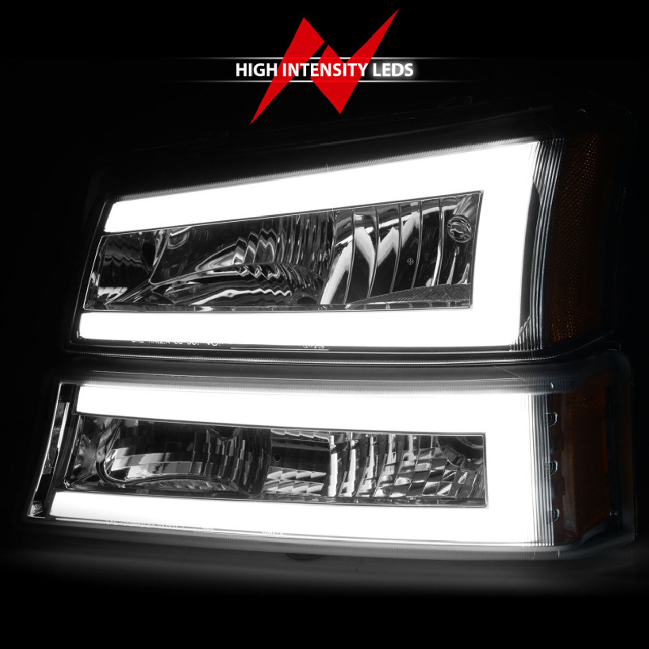 ANZO 2003-2006 Chevrolet Silverado 1500 Crystal Headlights w/ Light Bar Chrome Housing - 111502