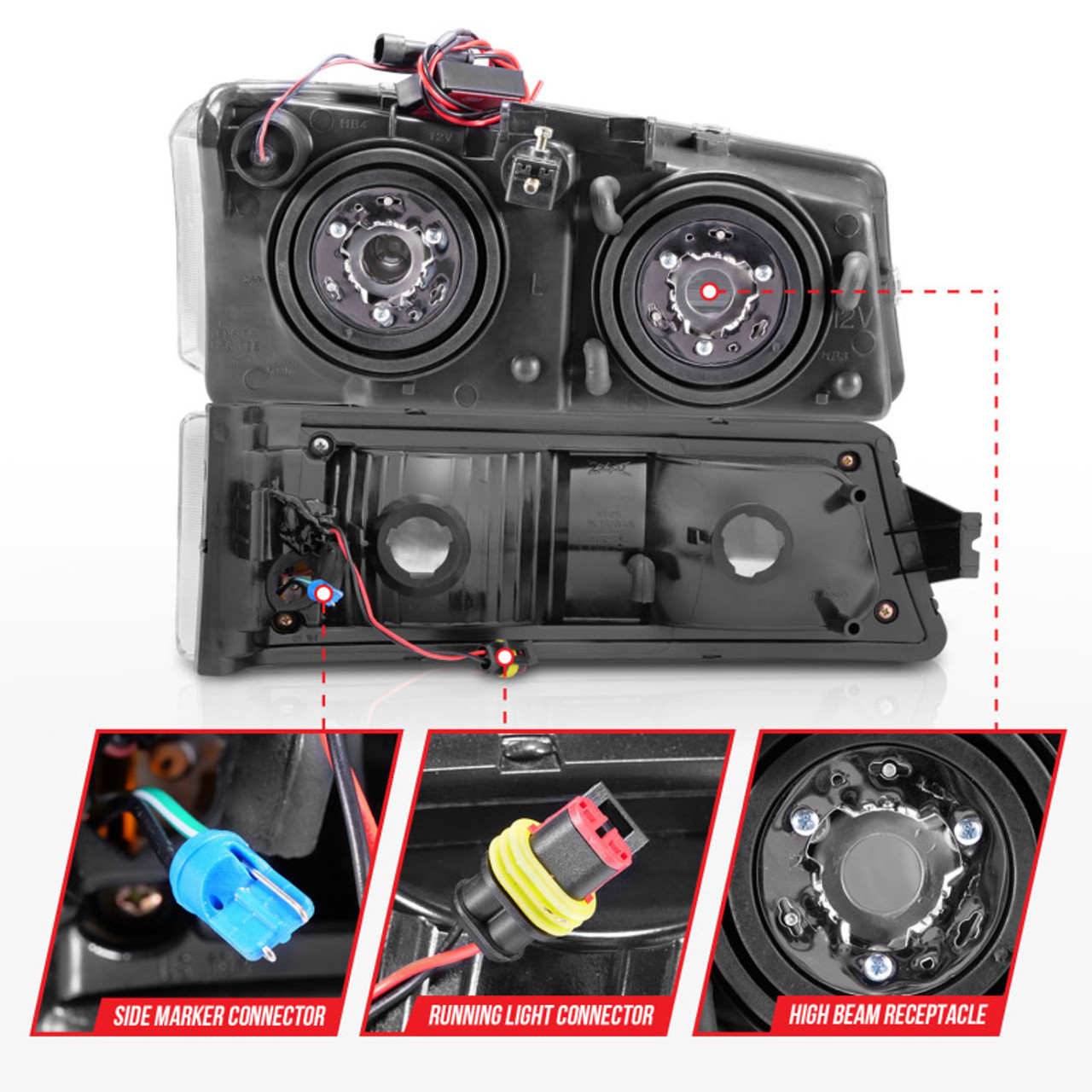 ANZO 2003-2006 Chevrolet Silverado 1500 Crystal Headlights w/ Light Bar Chrome Housing - 111502