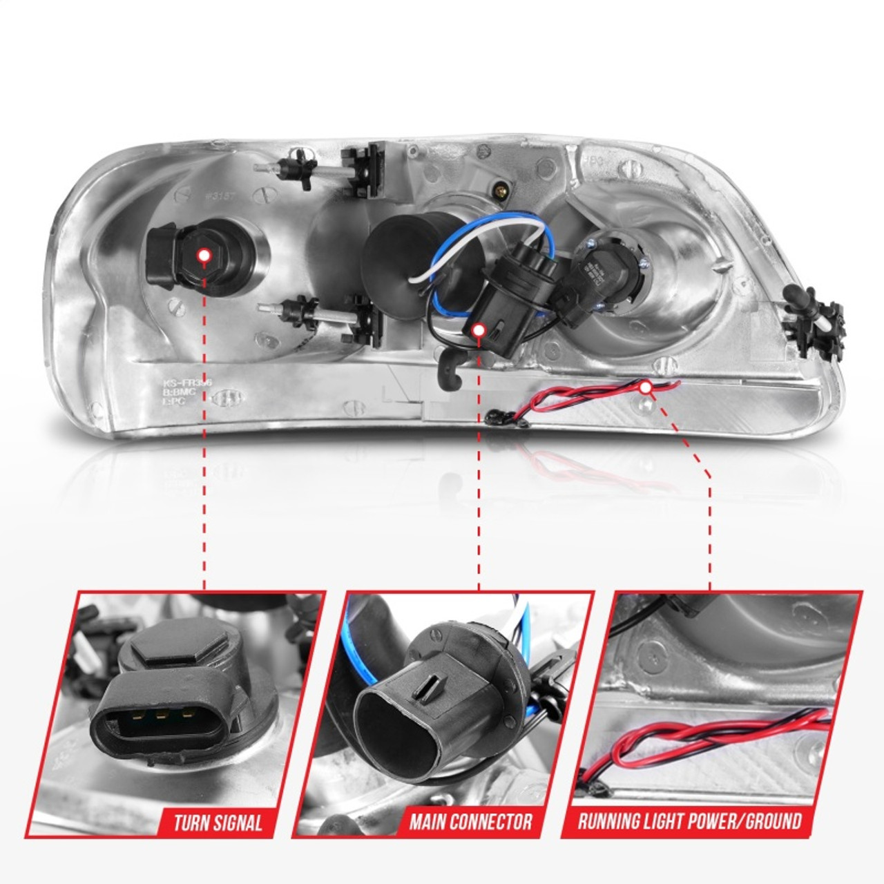 ANZO 1997-2003 Ford F-150 Projector Headlights w/ Light Bar Chrome Housing - 111504