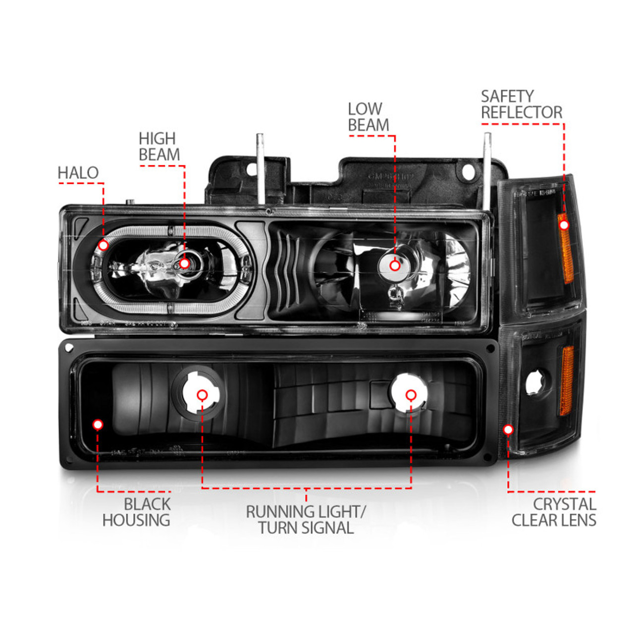 ANZO 88-98 Chevrolet C1500 Crystal Headlights Black Housing w/ Signal and Side Marker Lights - 111507