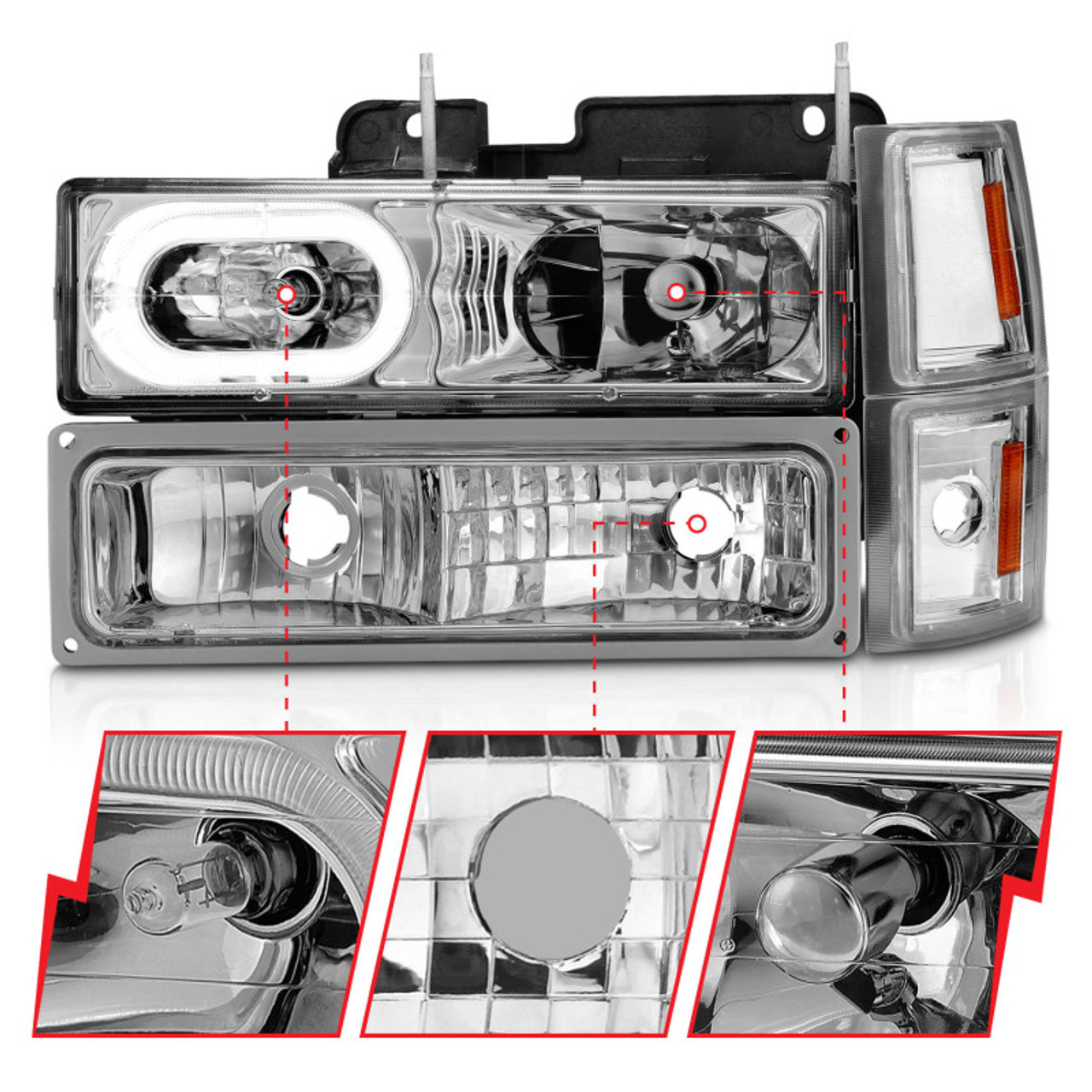ANZO 88-98 Chevrolet C1500 Crystal Headlights Chrome Housing w/ Signal and Side Marker Lights - 111508