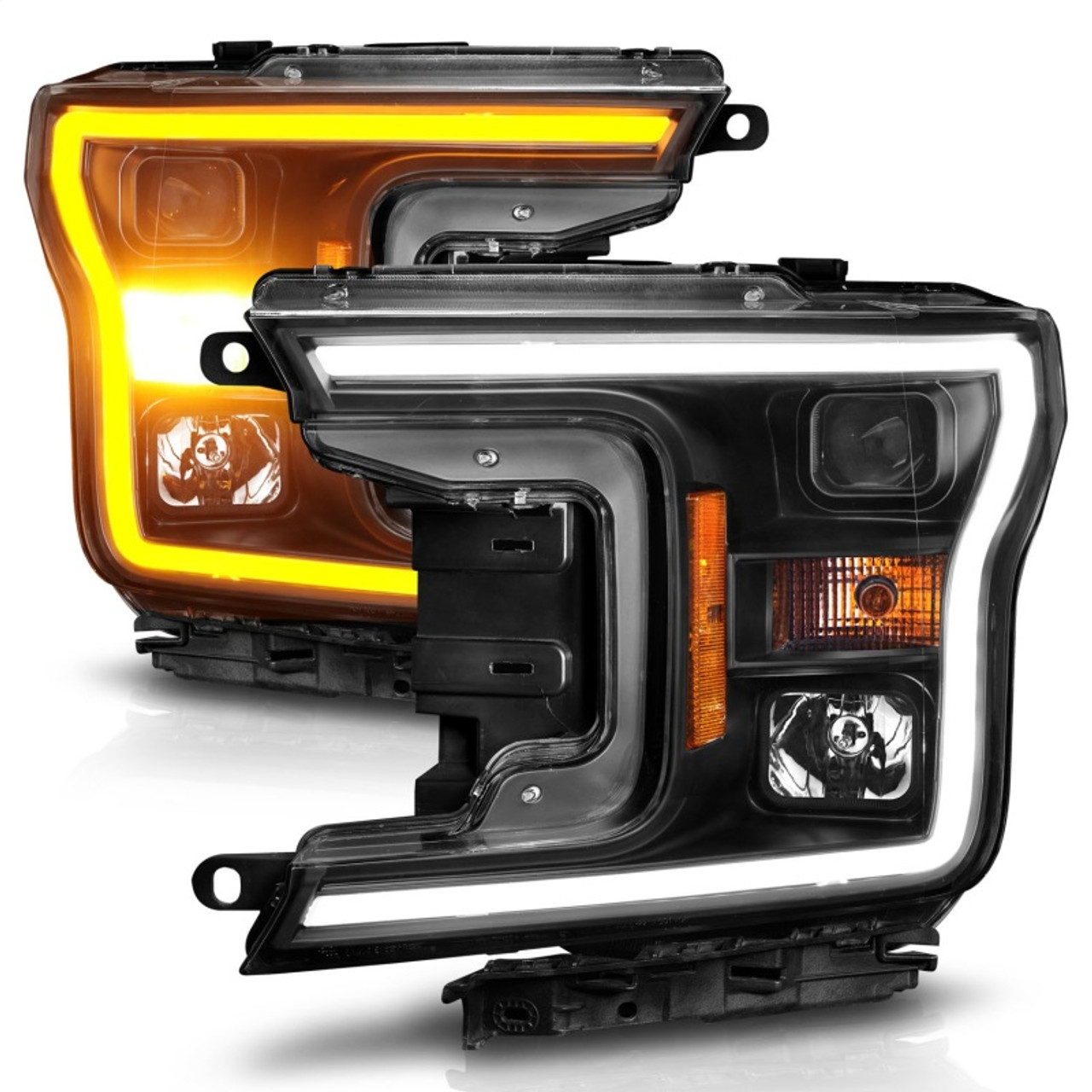 ANZO 2018-2020 Ford F-150 Projector Headlight w/ Plank Style Switchback Black Housing - 111509