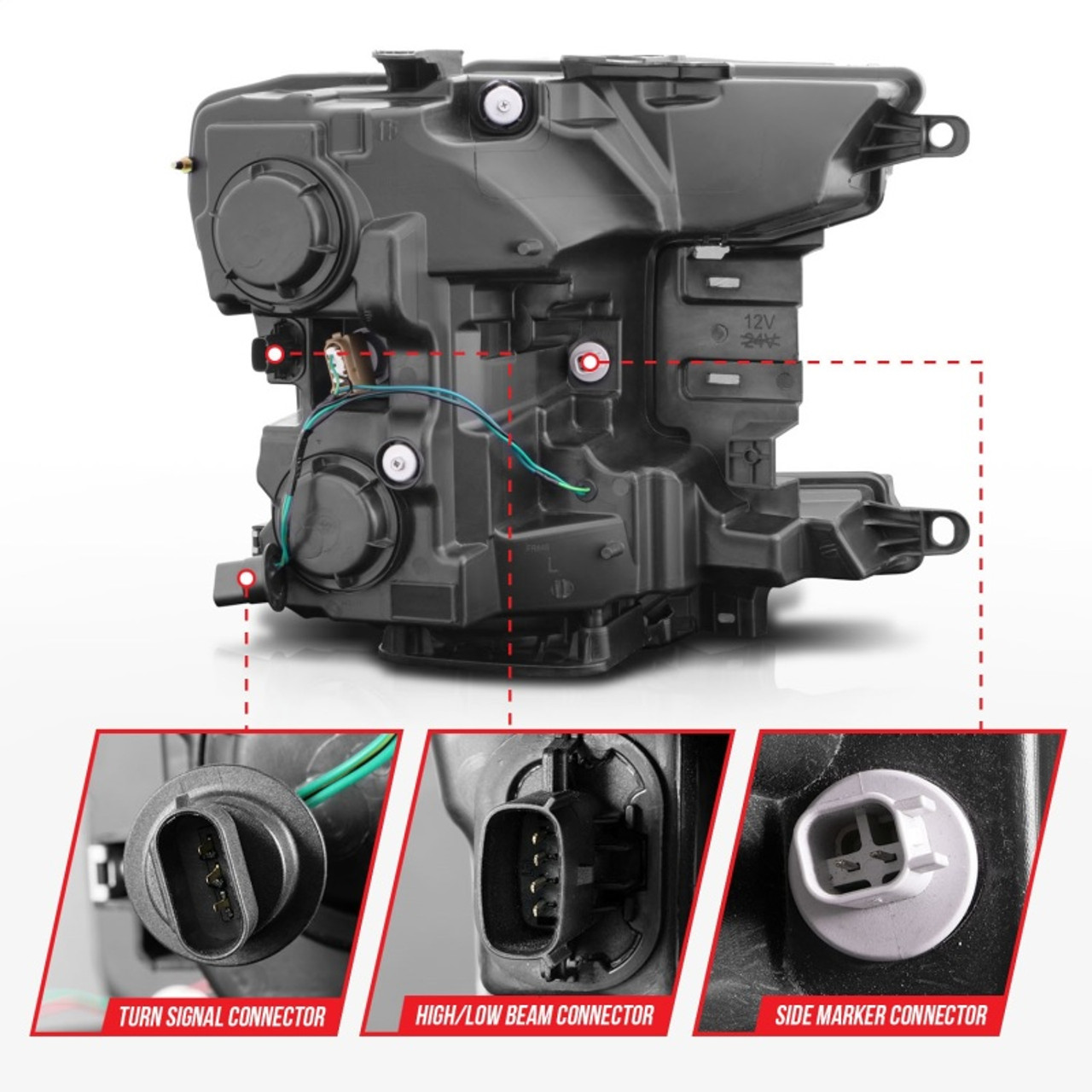 ANZO 2018-2020 Ford F-150 Projector Headlight w/ Plank Style Switchback Black Housing - 111509