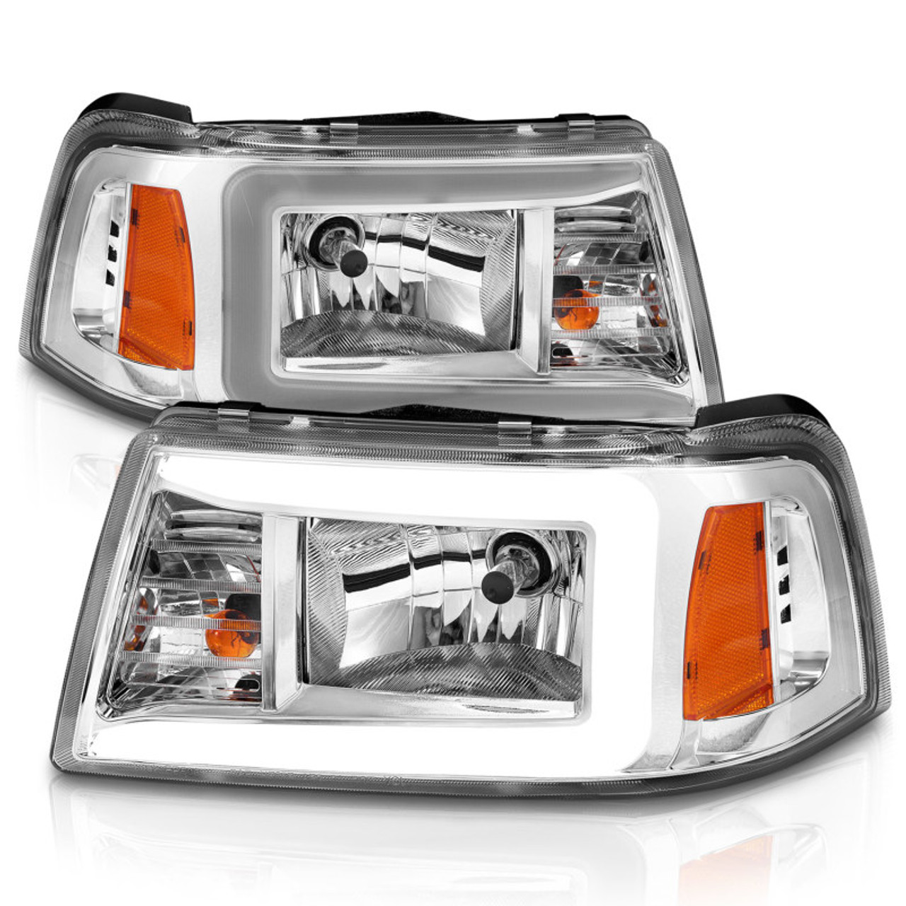 ANZO 2001-2011 Ford Ranger Crystal Headlights w/ Light Bar Chrome Housing - 111512