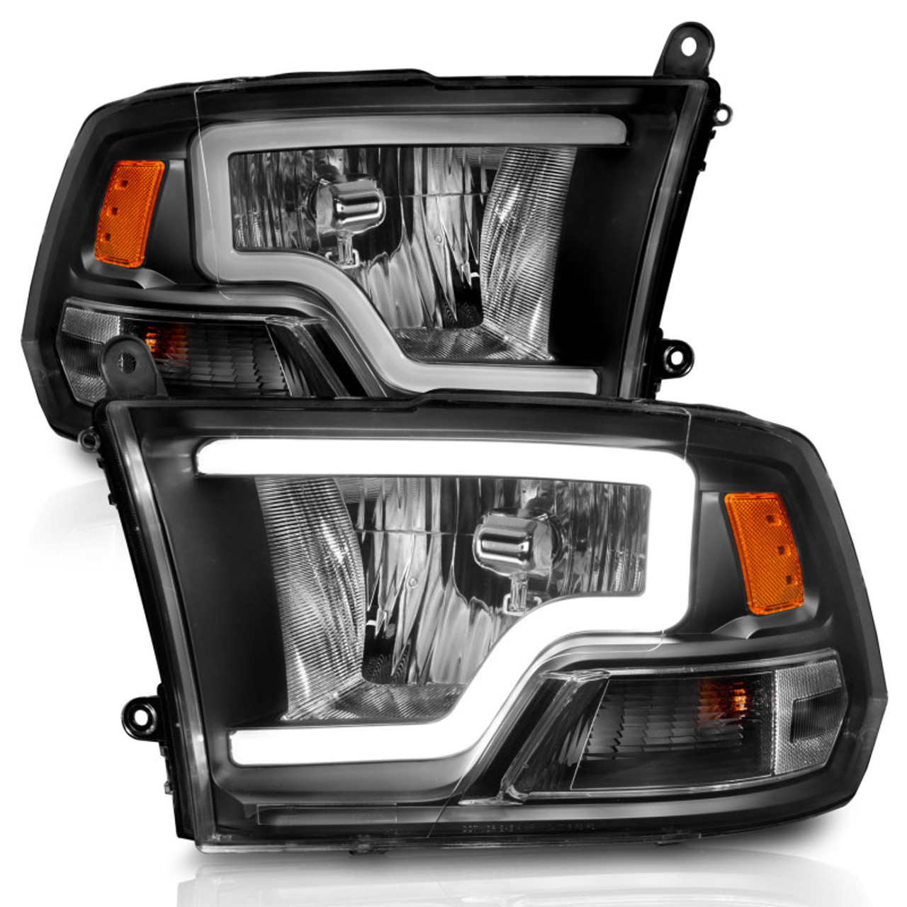 ANZO 2009-2018 Dodge Ram 1500 Crystal Headlights w/ Light Bar Black Housing - 111515