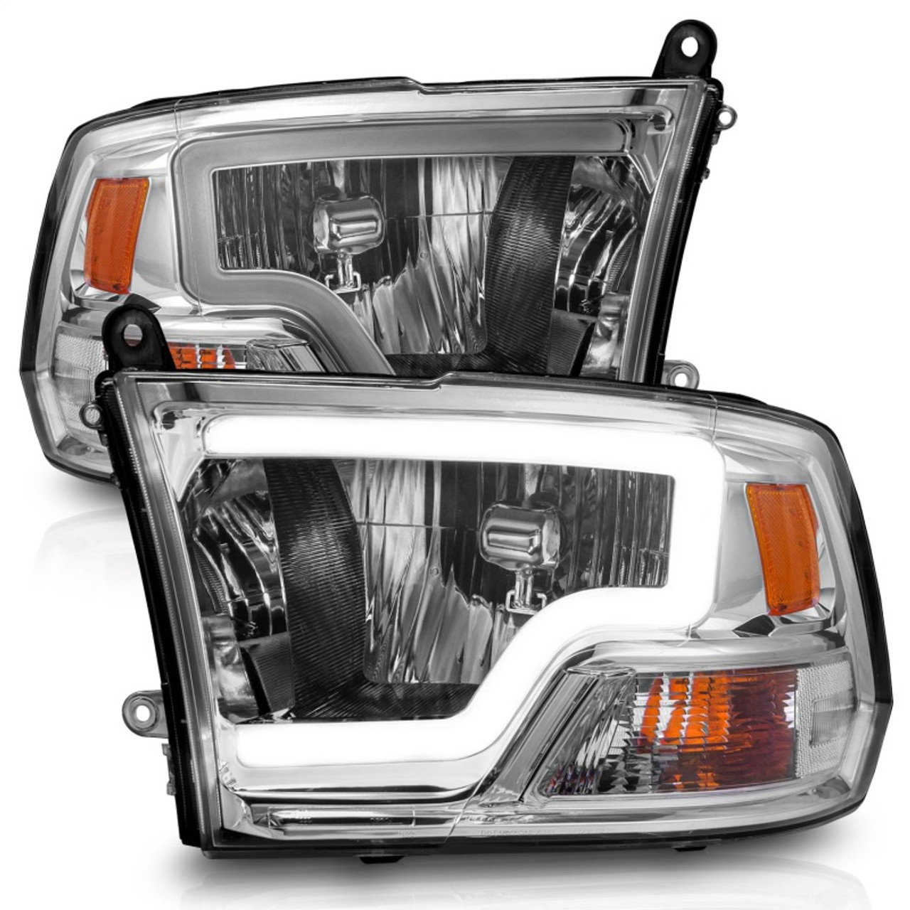 ANZO 2009-2018 Dodge Ram 1500/ 2500/ 3500 Crystal Headlights w/ Light Bar Chrome Housing - 111516