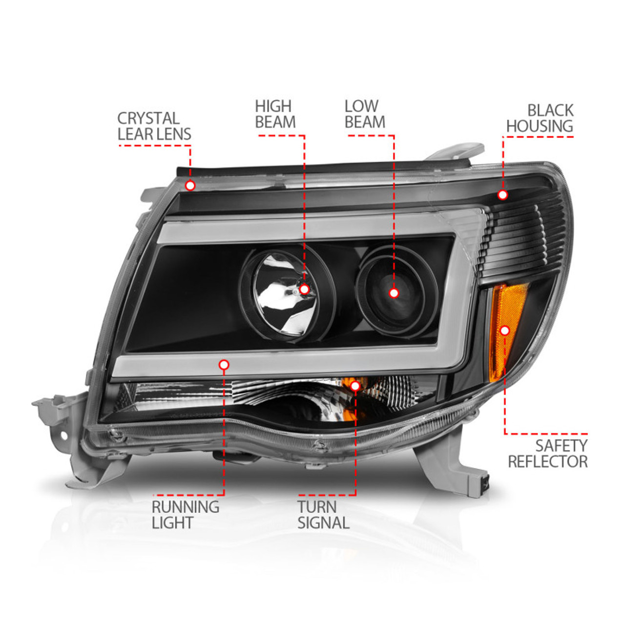 ANZO 05-09 Toyota Tacoma Projector Light Bar Style Headlights w/ C Light Bar - 111517