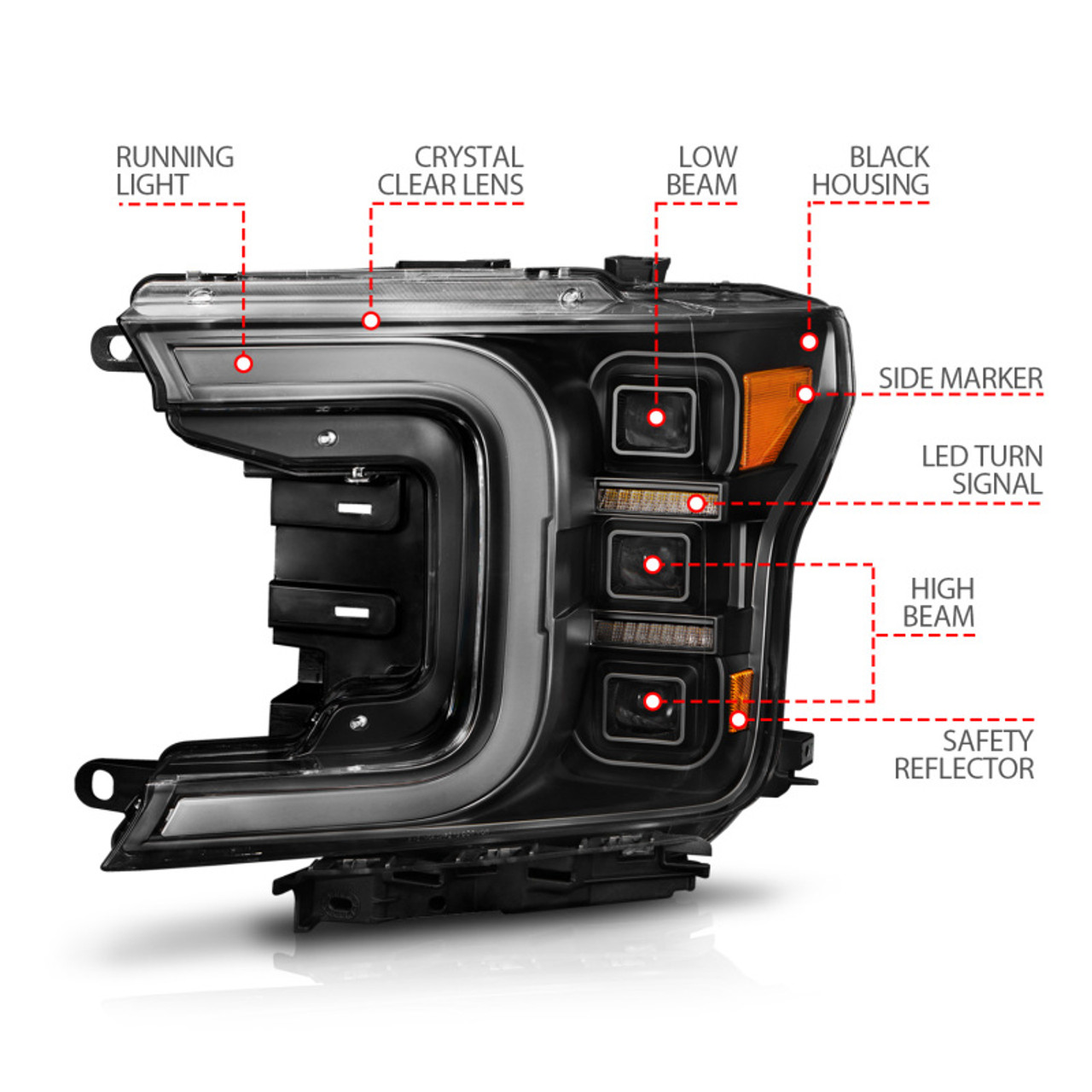 Anzo 18-20 Ford F-150 Full Led Projector Light Bar Headlights Black Amber - 111519