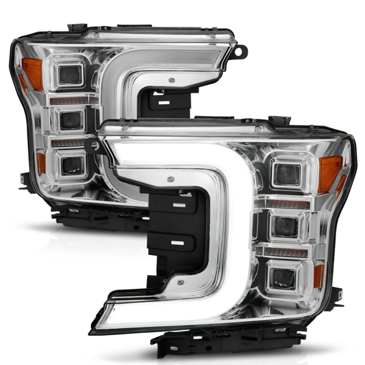 Anzo 18-20 Ford F-150 Full Led Projector Light Bar Style Headlights - Chrome Amber - 111521