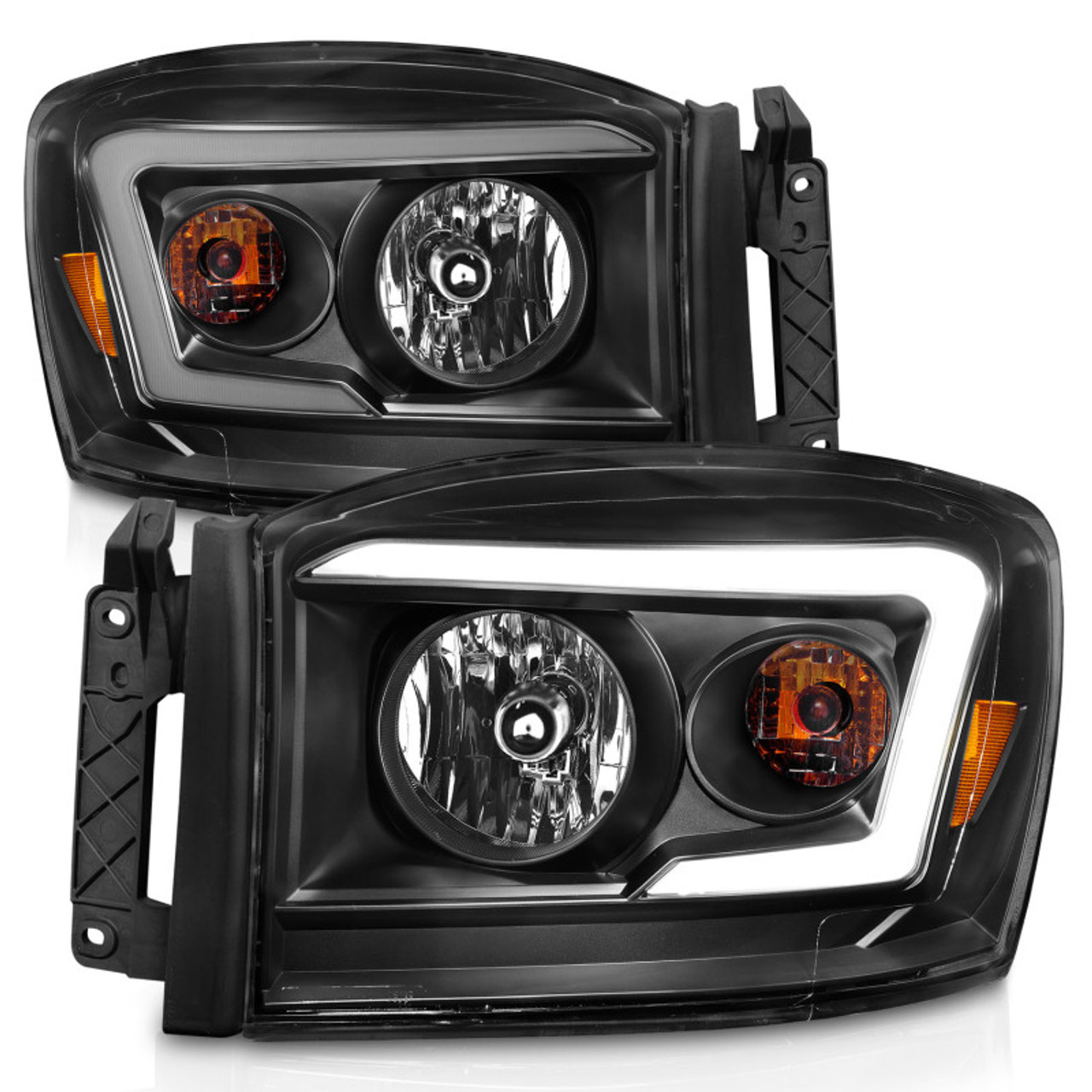 Anzo 06-09 Dodge RAM 1500/2500/3500 Headlights Black Housing/Clear Lens (w/ Light Bars) - 111524