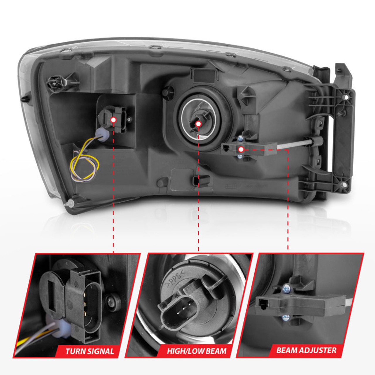 Anzo 06-09 Dodge RAM 1500/2500/3500 Headlights Black Housing/Clear Lens (w/ Light Bars) - 111524