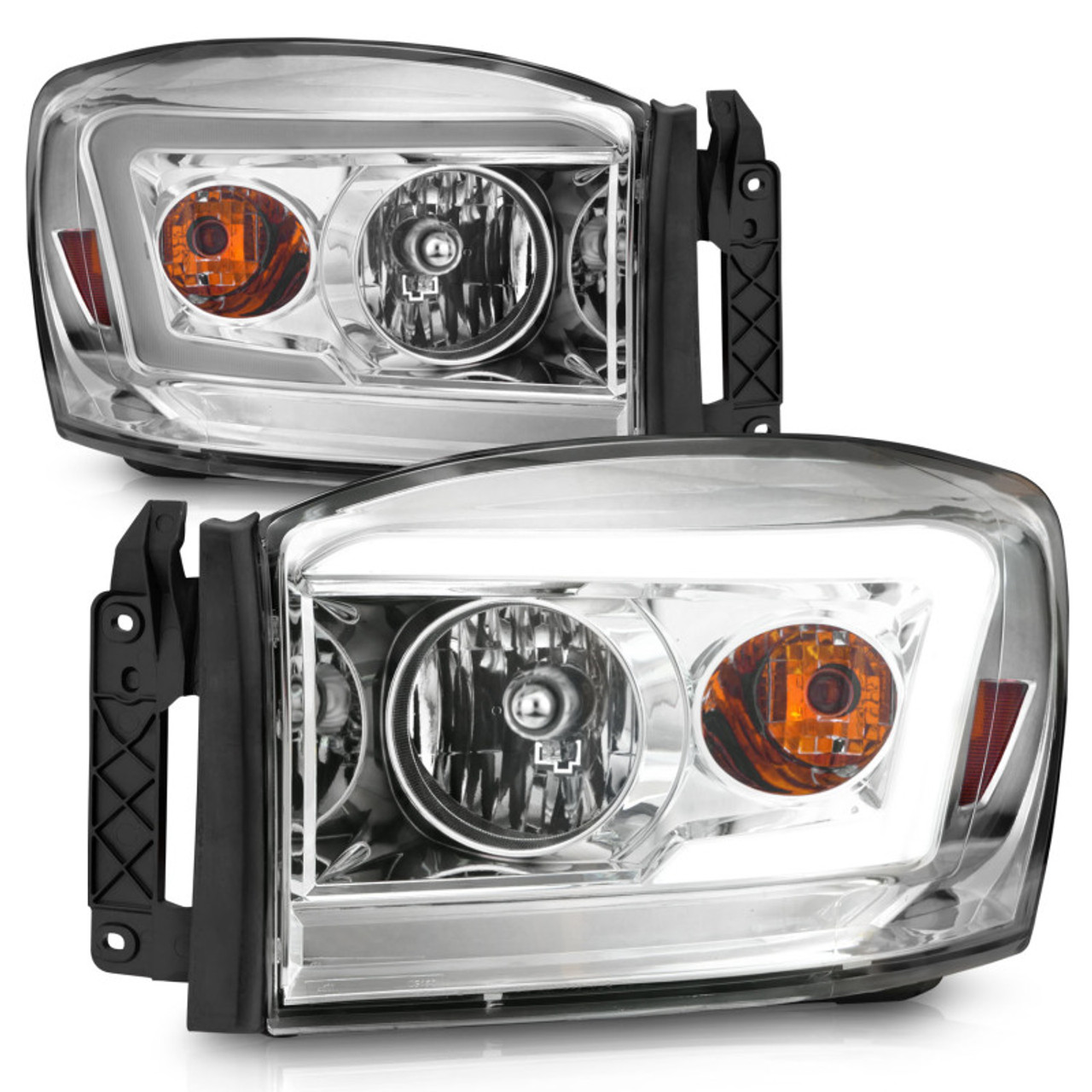 Anzo 06-09 Dodge RAM 1500/2500/3500 Headlights Chrome Housing/Clear Lens (w/ Light Bars) - 111525