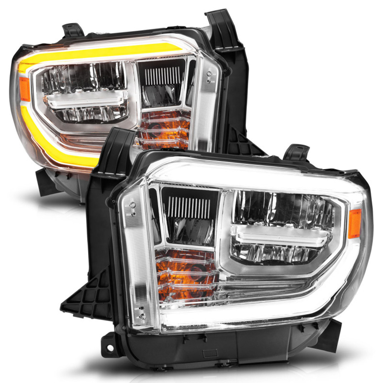 ANZO 2014-2017 Toyota Tundra LED Crystal Headlights w/ Switchback Chrome Housing w/ DRL - 111532