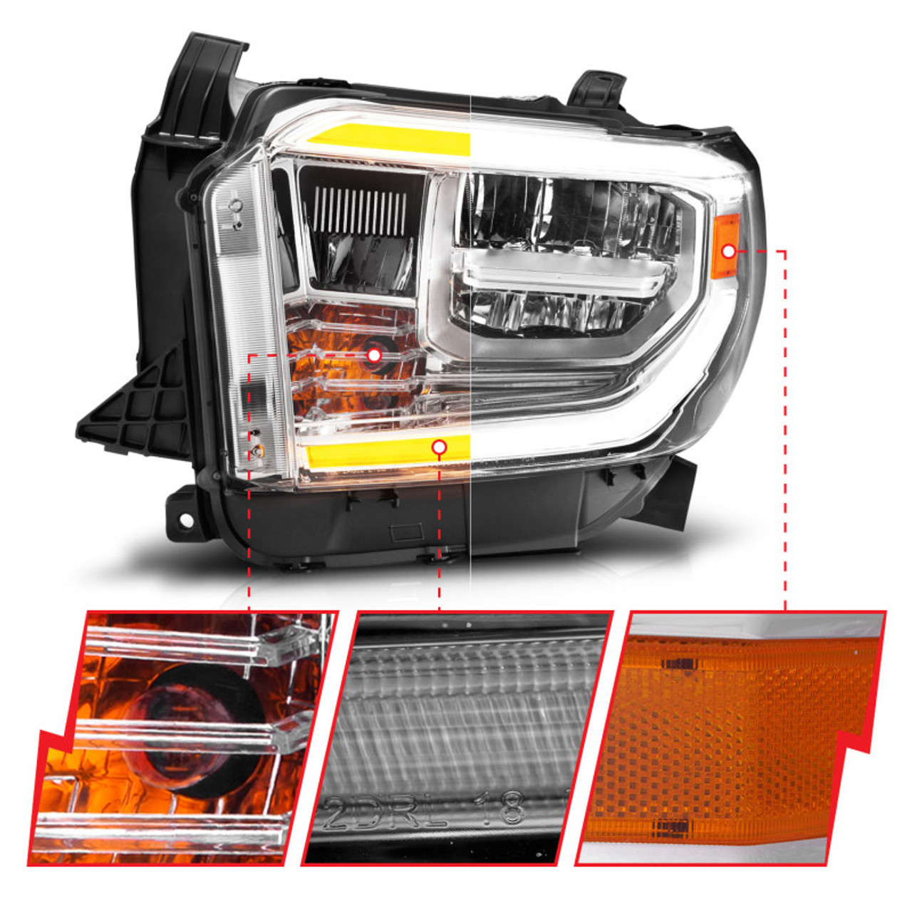 ANZO 2014-2017 Toyota Tundra LED Crystal Headlights w/ Switchback Chrome Housing w/ DRL - 111532