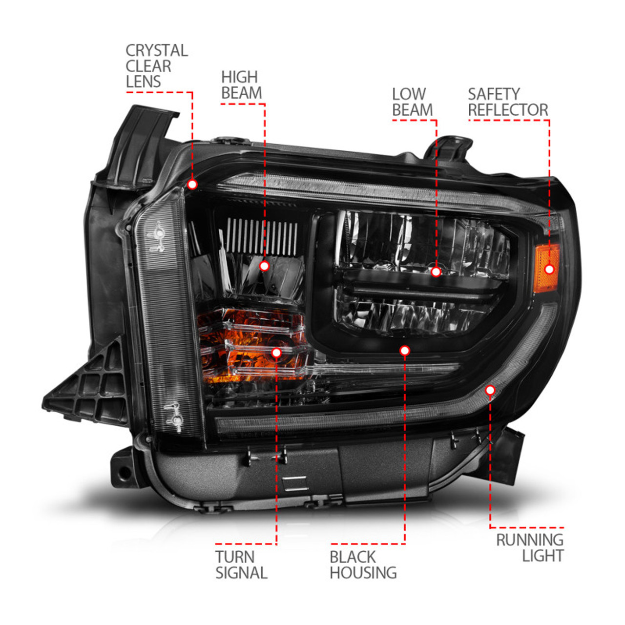 ANZO 14-21 Toyota Tundra (OE Halogen w/LED DRL) LED Crystal Headlights w/ Switchback & DRL - Blk - 111533