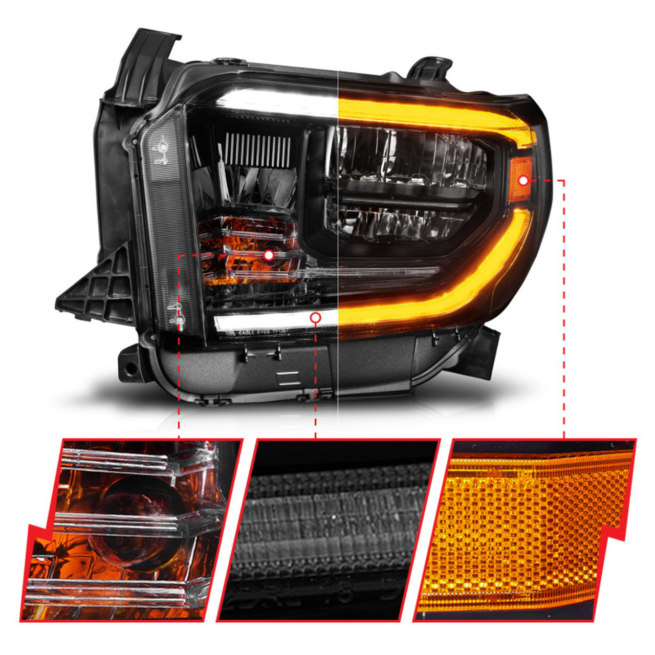 ANZO 14-21 Toyota Tundra (OE Halogen w/LED DRL) LED Crystal Headlights w/ Switchback & DRL - Blk - 111533