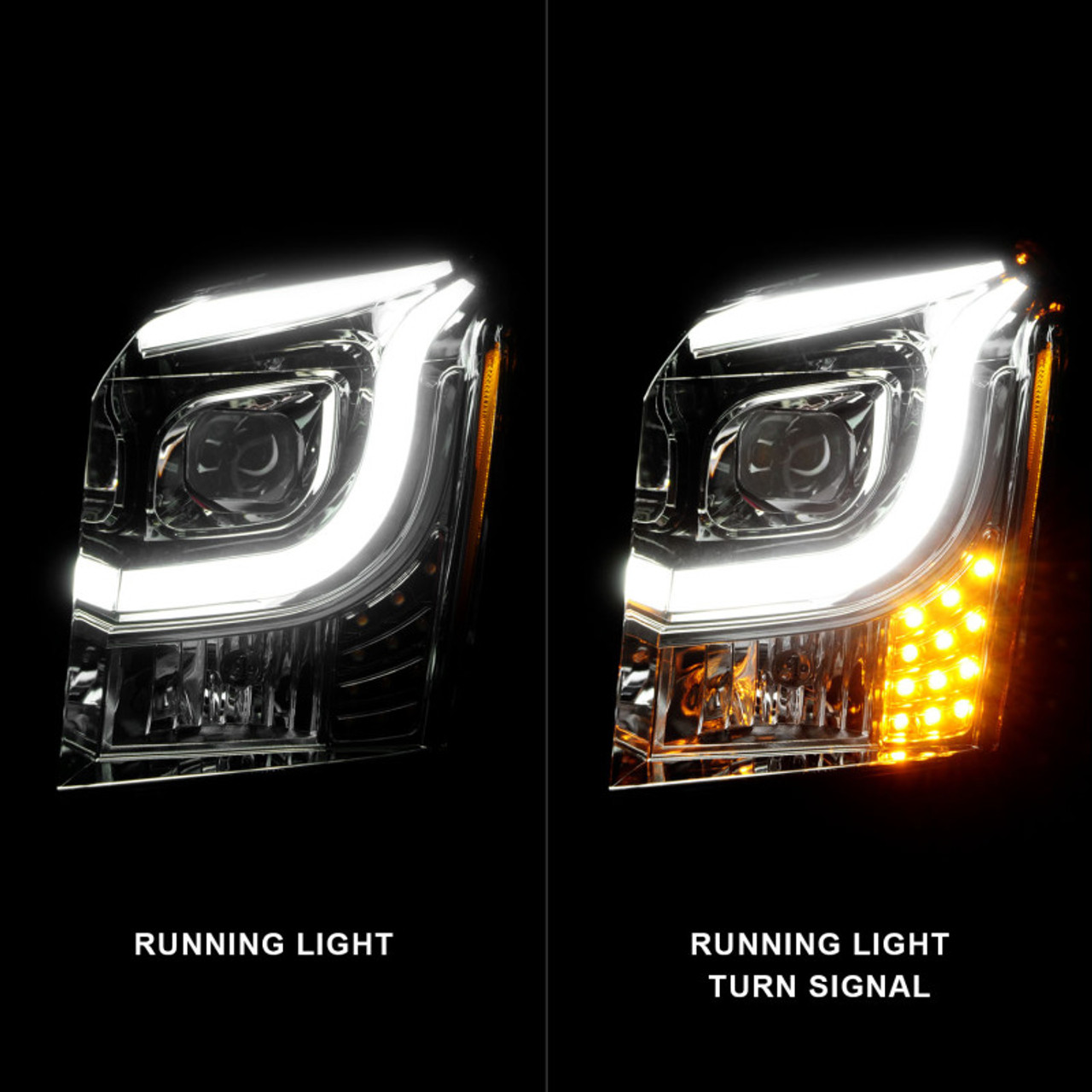 ANZO 2015-2017 GMC Yukon XL Projector Headlights W Lightbar - Chrome/Amber - 111536