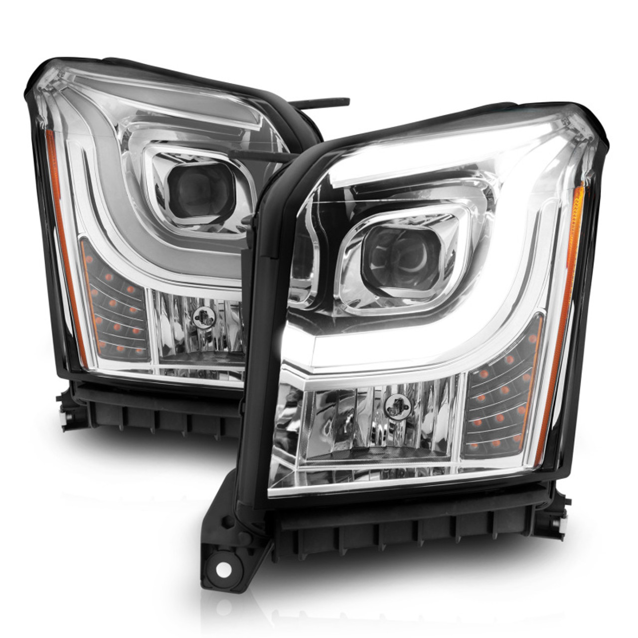 ANZO 2015-2017 GMC Yukon XL Projector Headlights W Lightbar - Chrome/Amber - 111536