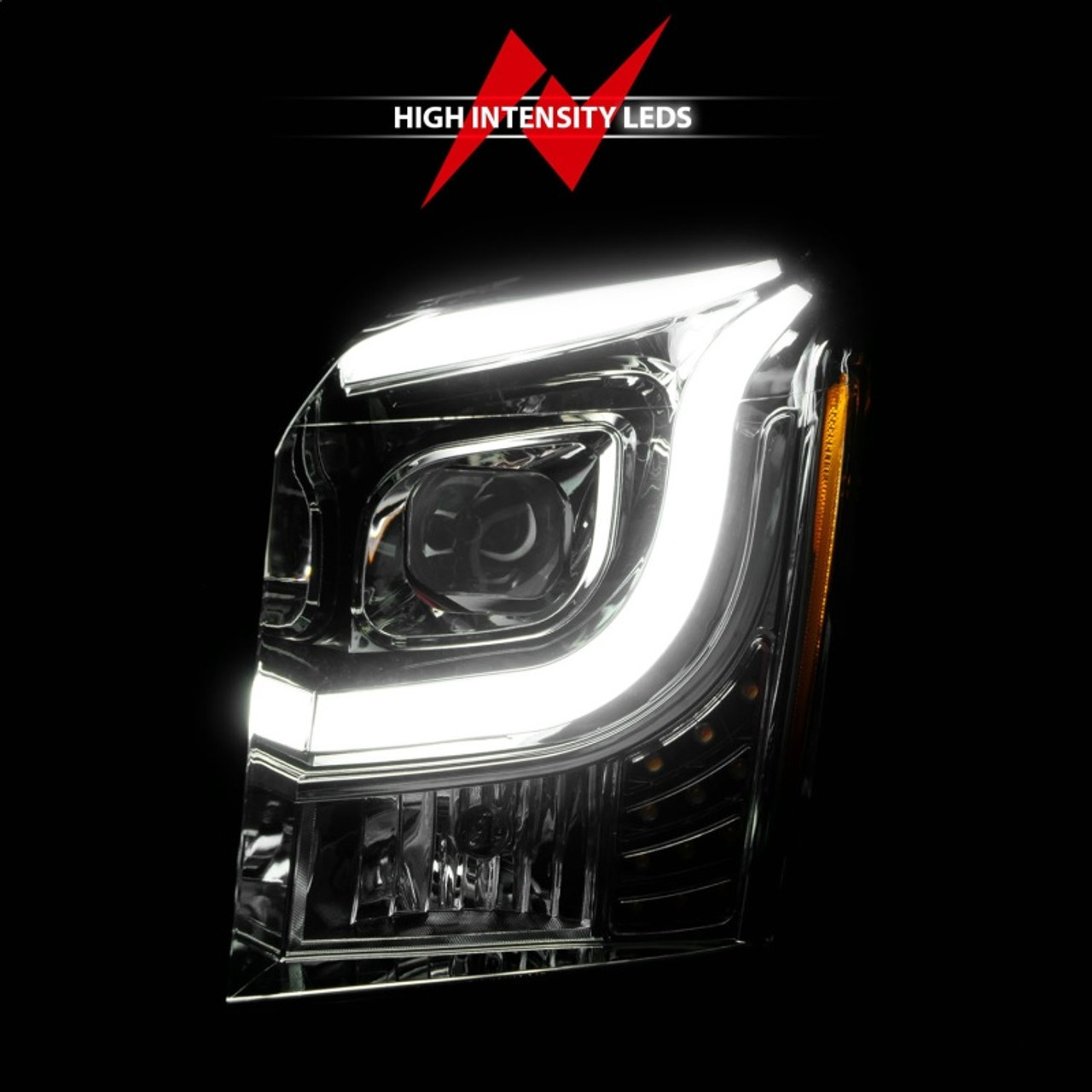 ANZO 2015-2017 GMC Yukon XL Projector Headlights W Lightbar - Chrome/Amber - 111536