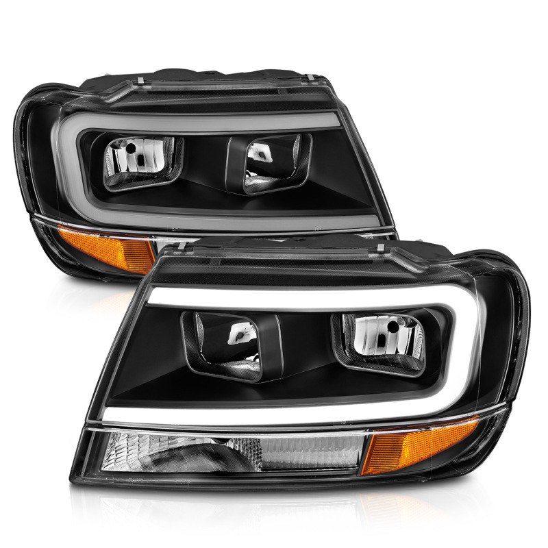 ANZO 99-04 Jeep Grand Cherokee Crystal Headlights - w/ Light Bar Black Housing - 111537