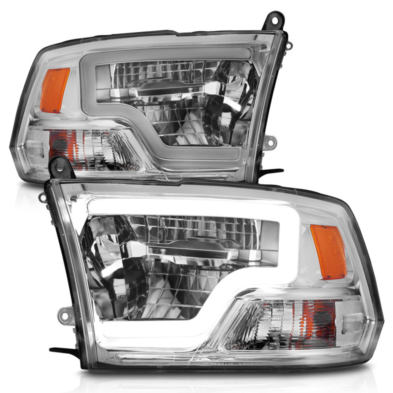 ANZO 2009-2020 Dodge Ram 1500 Full LED Square Projector Headlights w/ Chrome Housing Chrome Amber - 111540