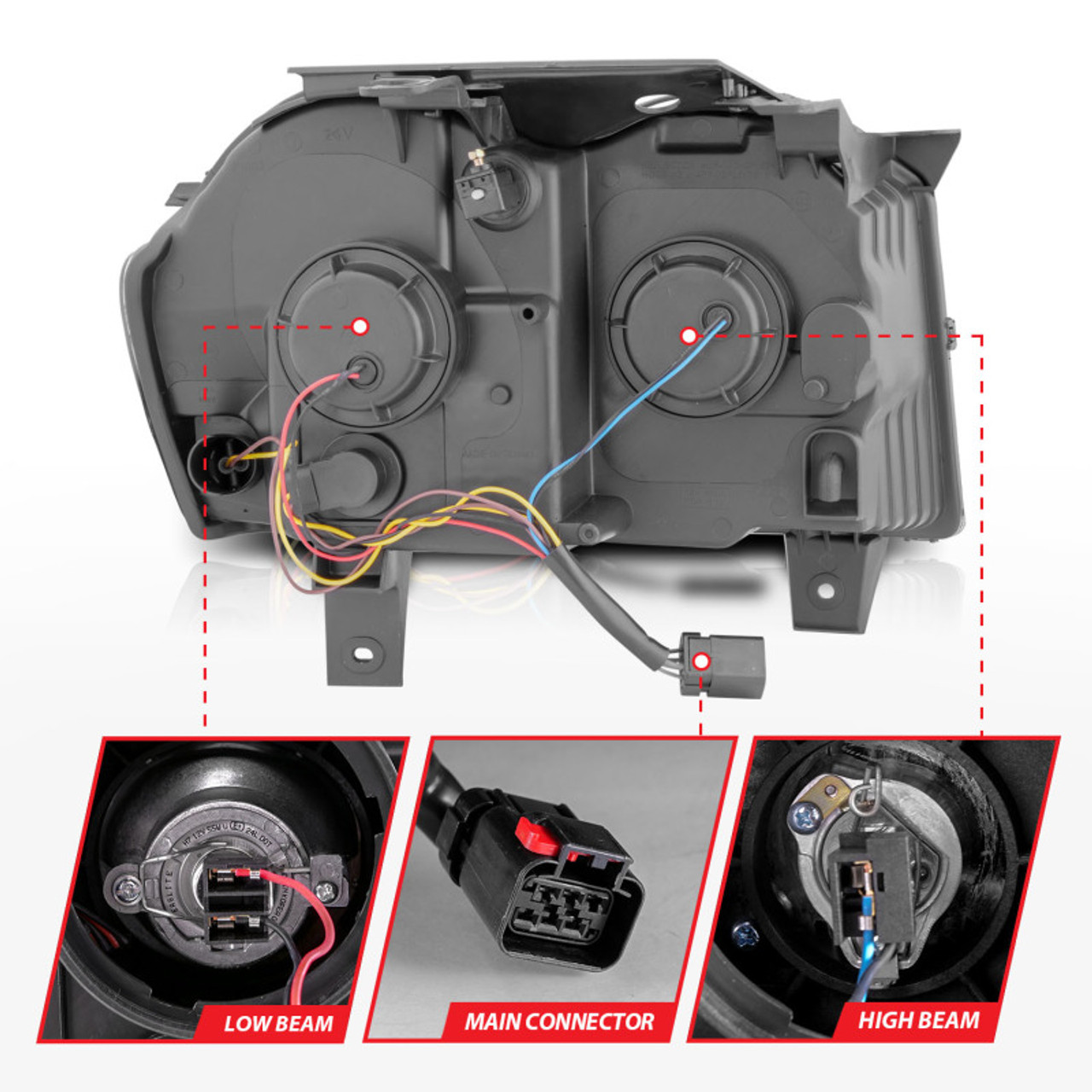 ANZO 05-07 Jeep Grand Cherokee Projector Headlights - w/ Light Bar Switchback Chrome Housing - 111544