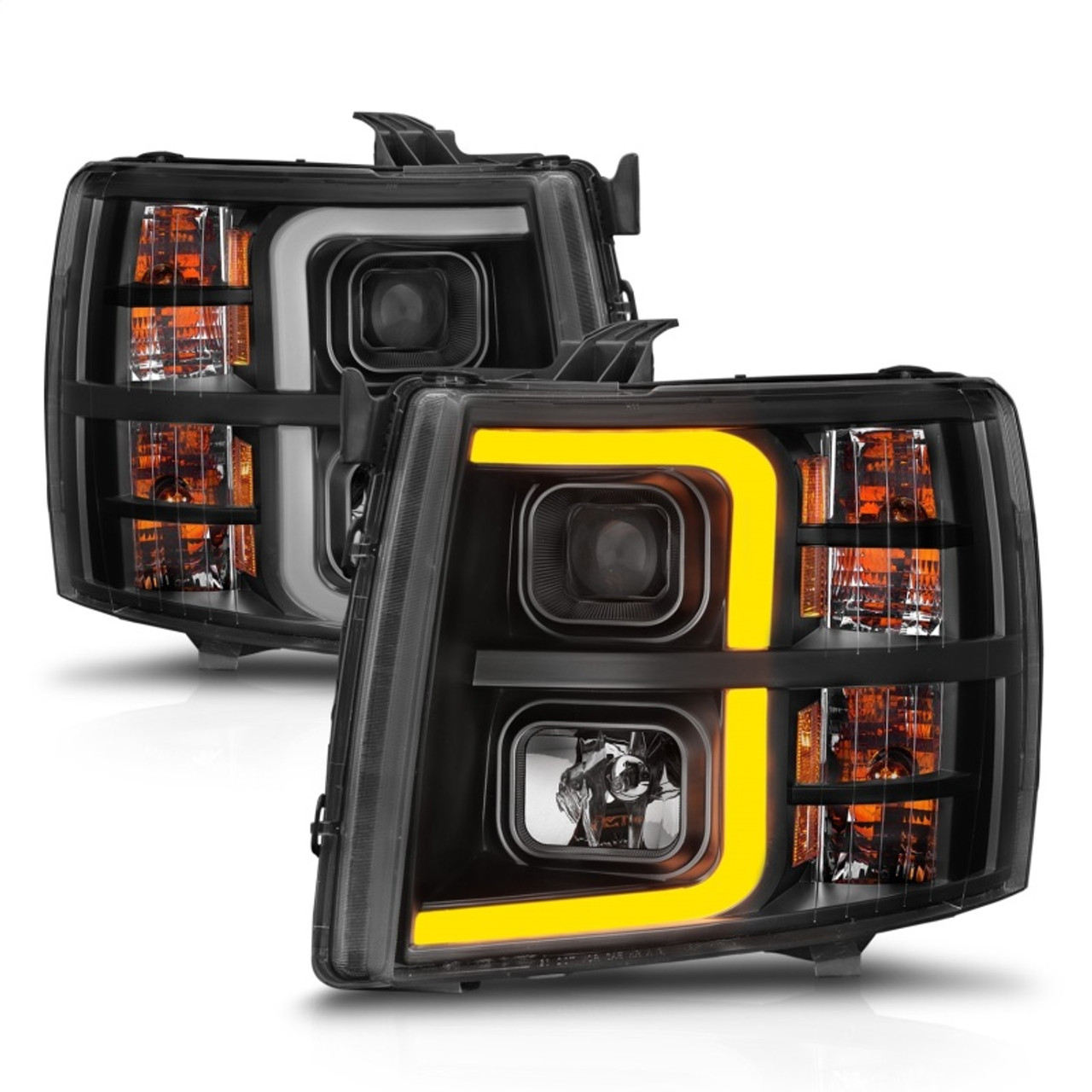 ANZO 2007-2013 Chevrolet Silverado 1500 Projector w/ Light Bar Black Housing w/ Sequential - 111545
