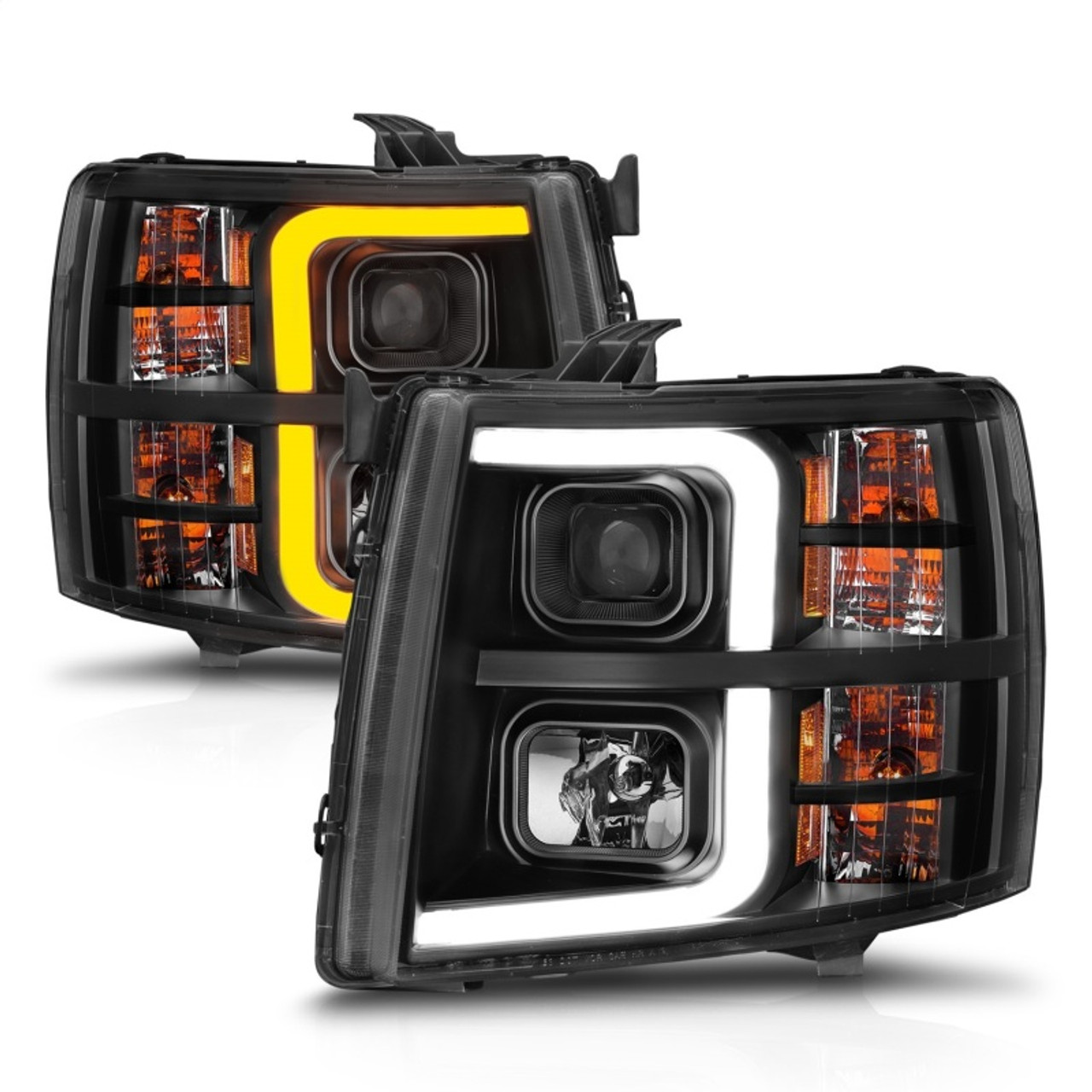 ANZO 2007-2013 Chevrolet Silverado 1500 Projector w/ Light Bar Black Housing w/ Sequential - 111545