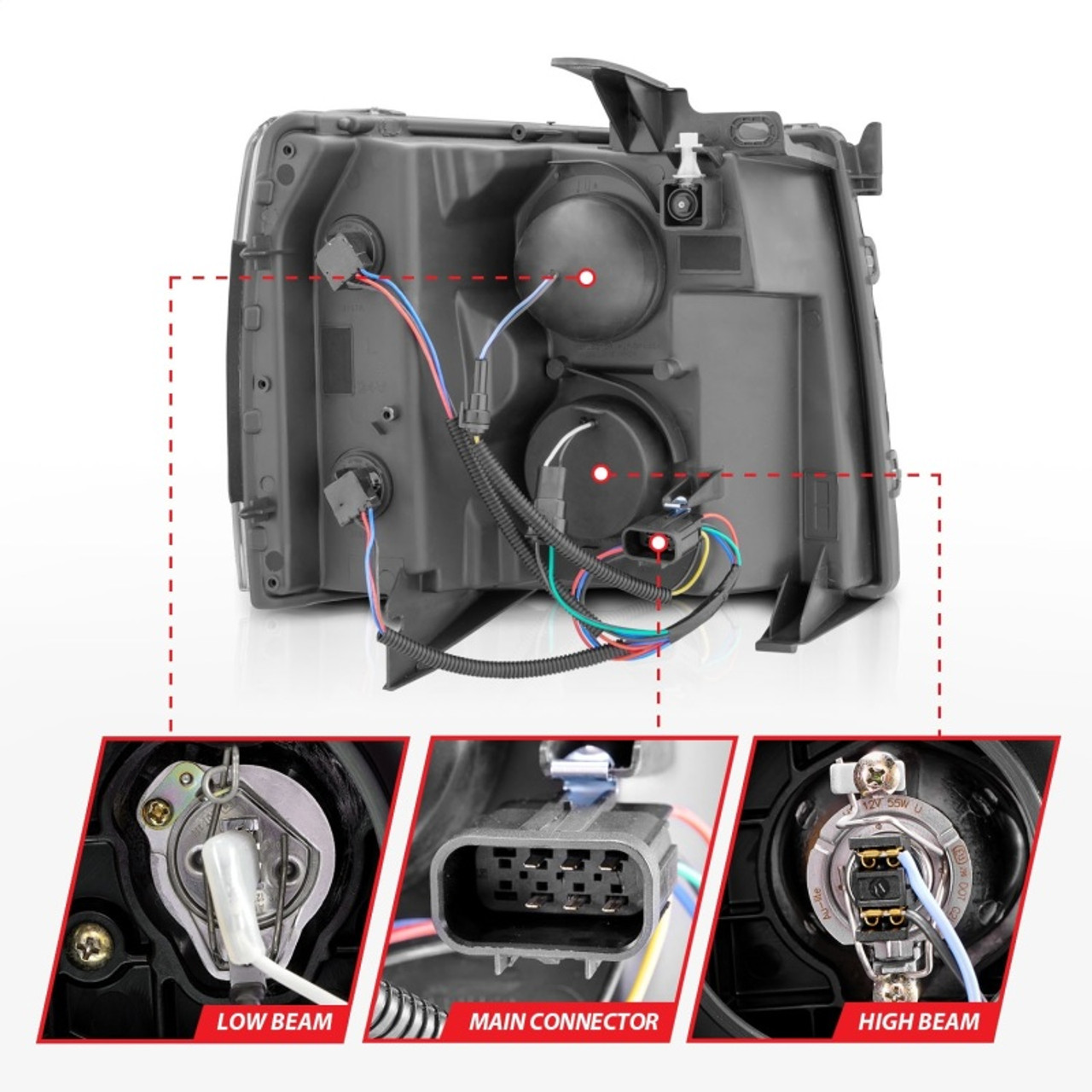 ANZO 2007-2013 Chevrolet Silverado 1500 Projector w/ Light Bar Black Housing w/ Sequential - 111545