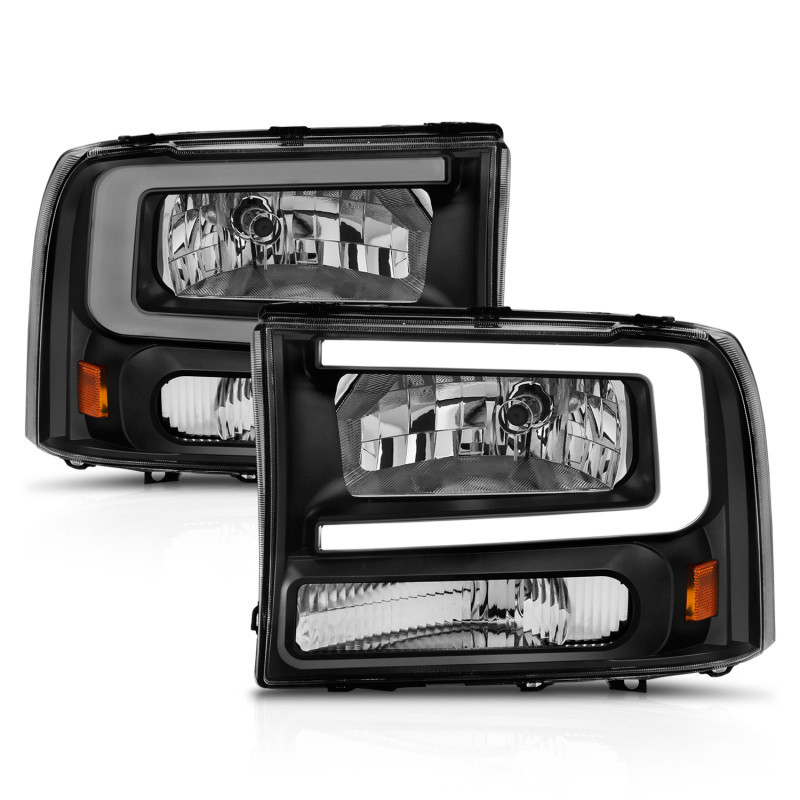ANZO 99-04 Ford F250/F350/F450/Excursion (excl. 99) Crystal Headlights - w/ Light Bar Black Housing - 111549