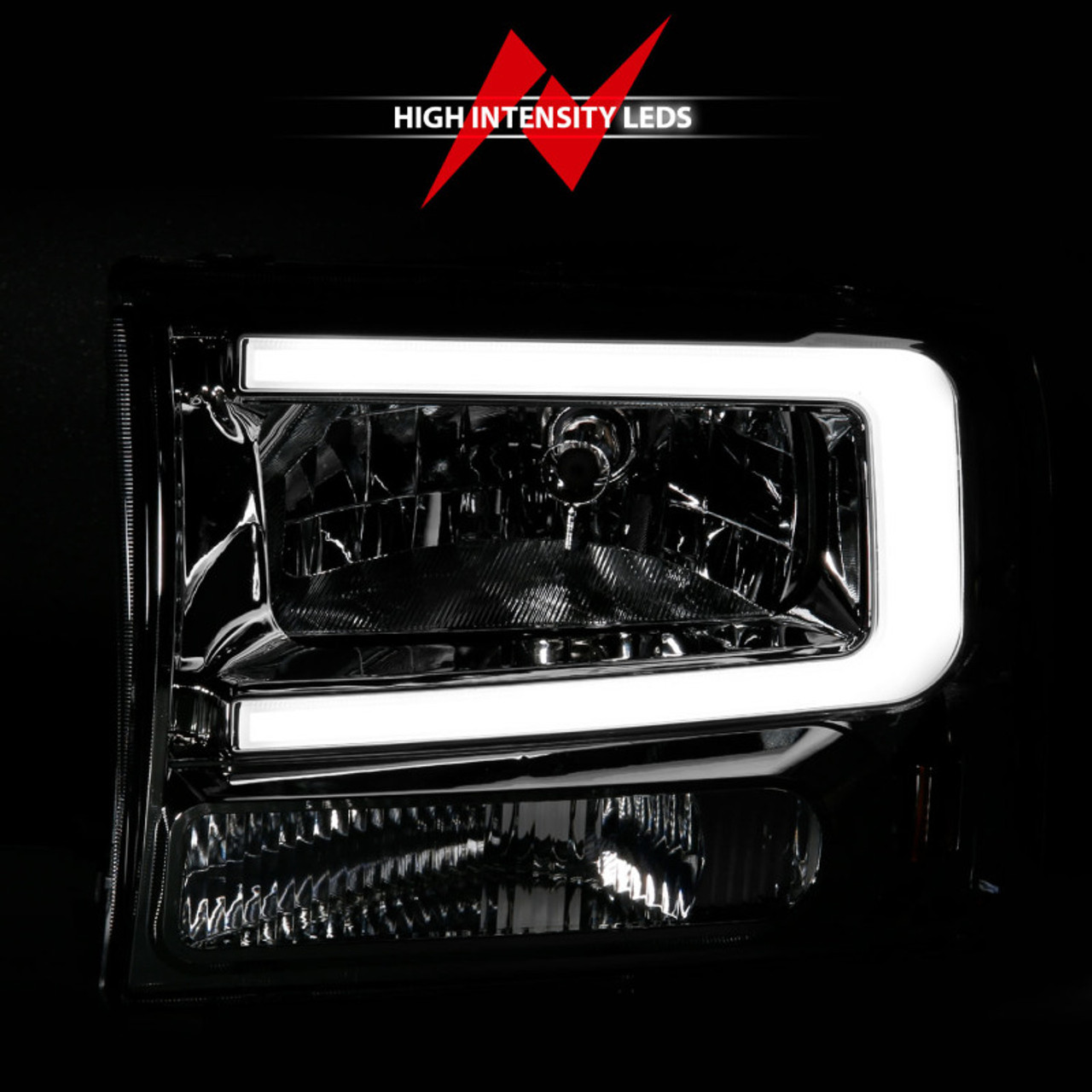 ANZO 99-04 Ford F250/F350/F450/Excursion (excl. 99) Crystal Headlights - w/ Light Bar Chrome Housing - 111550