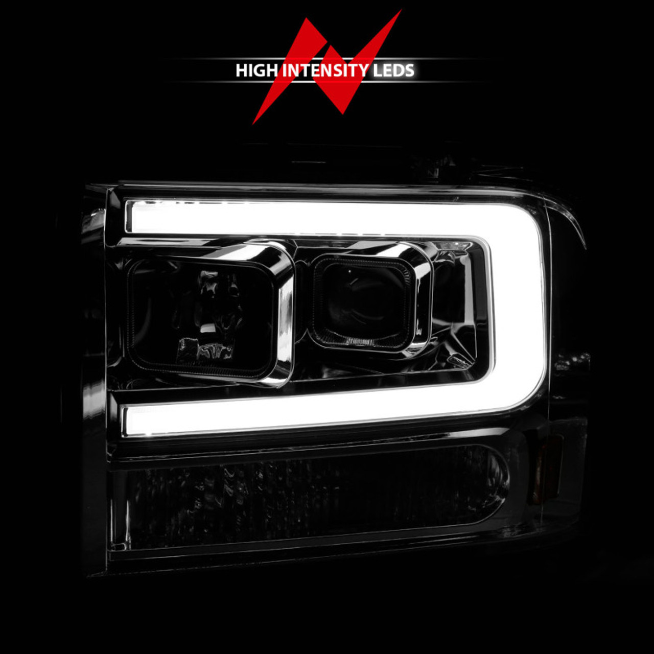 ANZO 99-04 Ford F250/F350/F450/Excursion (excl 99) Projector Headlights - w/Light Bar Chrome Housing - 111552