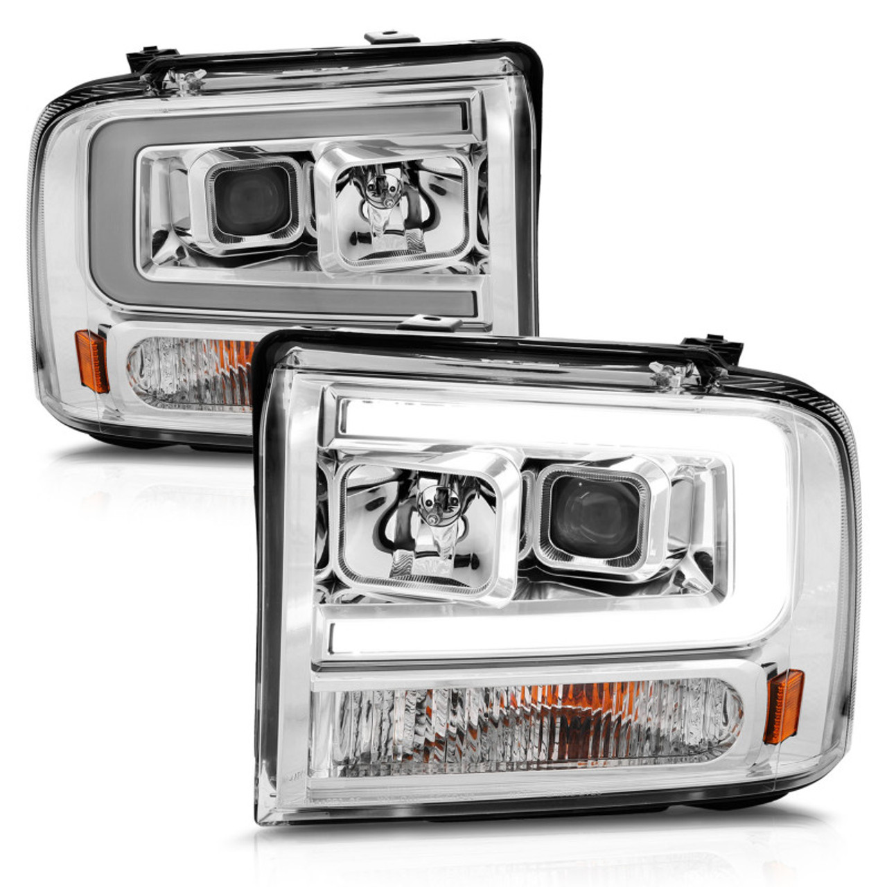 ANZO 99-04 Ford F250/F350/F450/Excursion (excl 99) Projector Headlights - w/Light Bar Chrome Housing - 111552