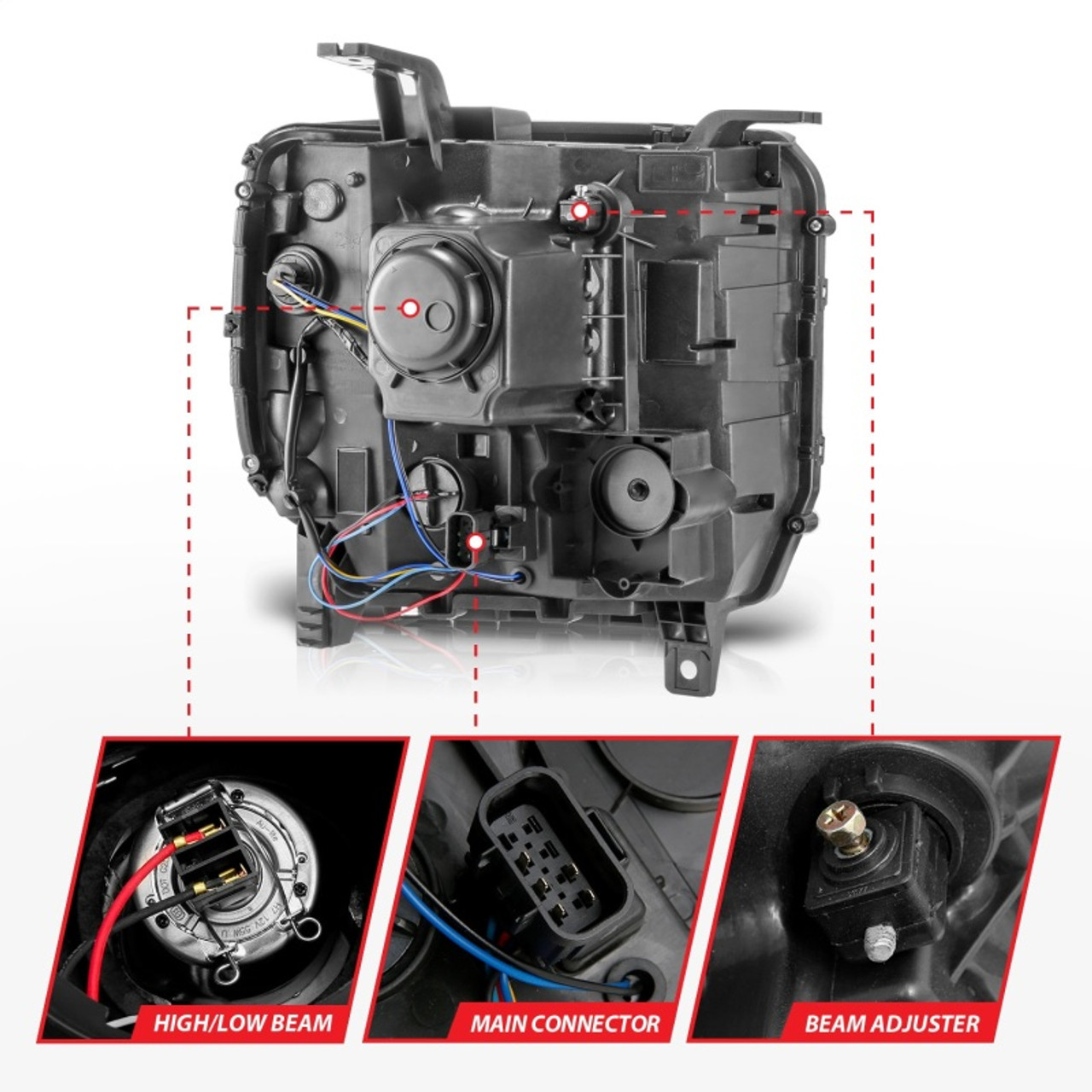 ANZO 14-15 GMC Sierra 1500/2500HD/3500HD Plank Style Projector Headlight - Chrome Housing - 111553
