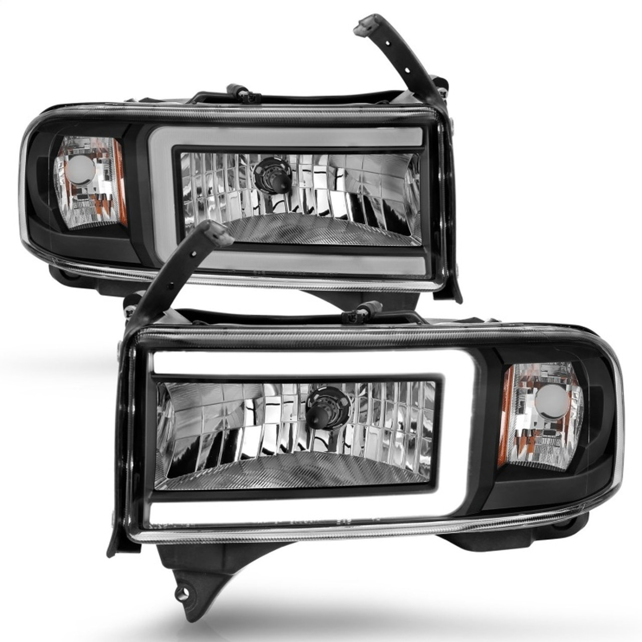 ANZO 94-02 Dodge RAM Crystal Headlight - w/ Light Bar Black Housing - 111554