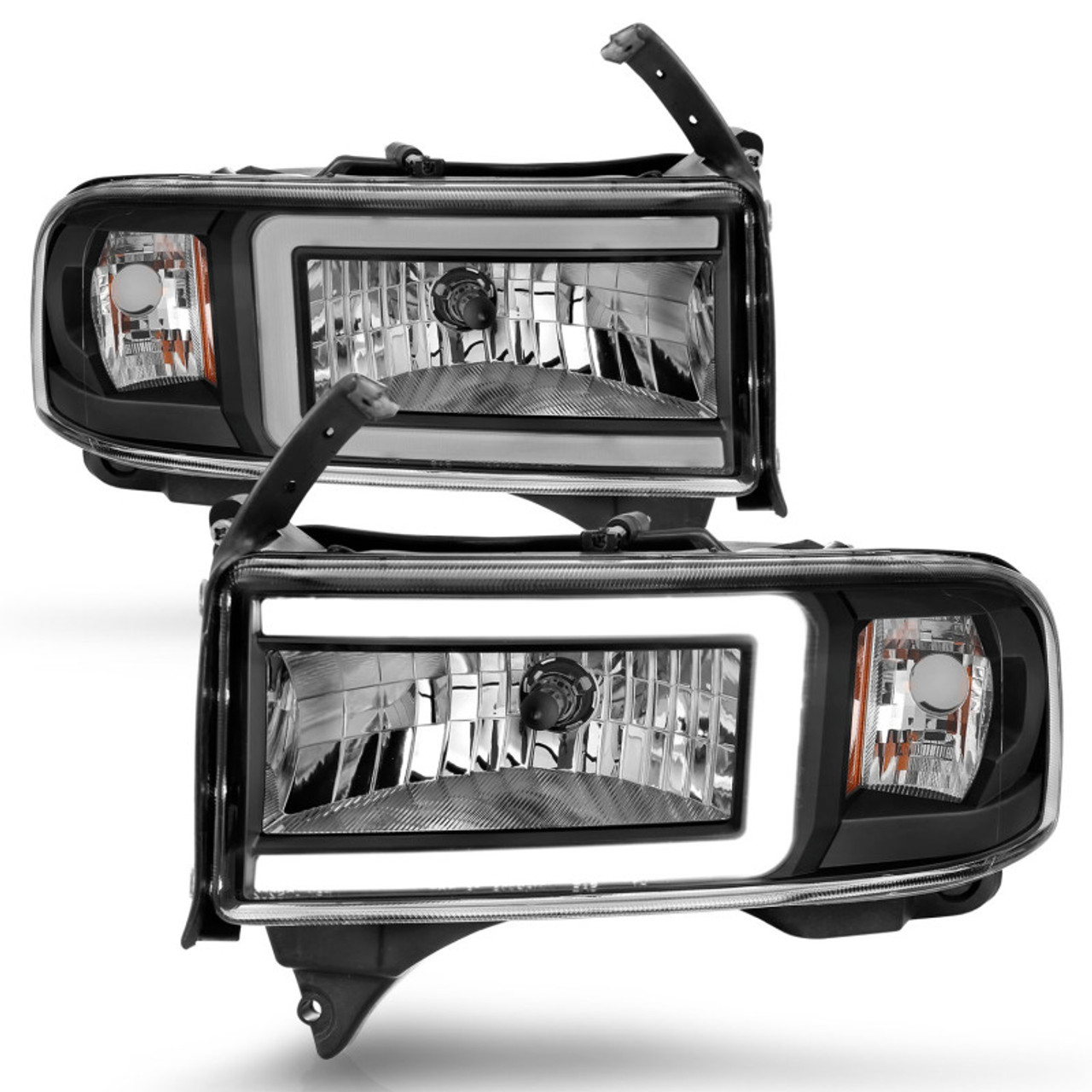 ANZO 94-02 Dodge RAM Crystal Headlight - w/ Light Bar Black Housing - 111554