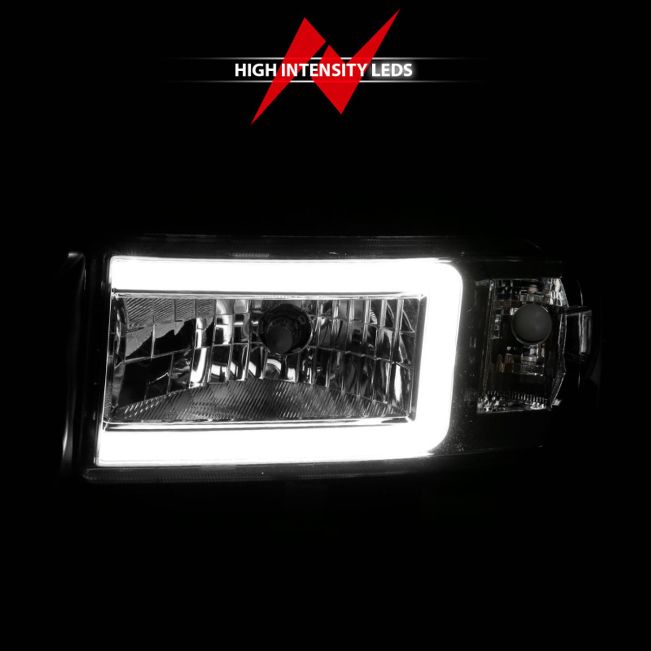 ANZO 94-02 Dodge RAM Crystal Headlight - w/ Light Bar Chrome Housing - 111555