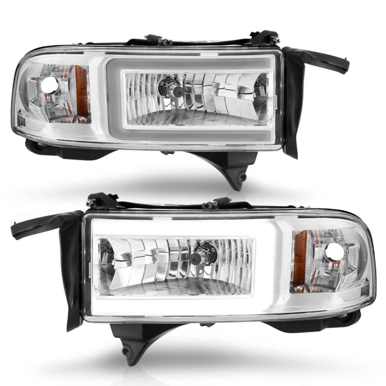 ANZO 94-02 Dodge RAM Crystal Headlight - w/ Light Bar Chrome Housing - 111555