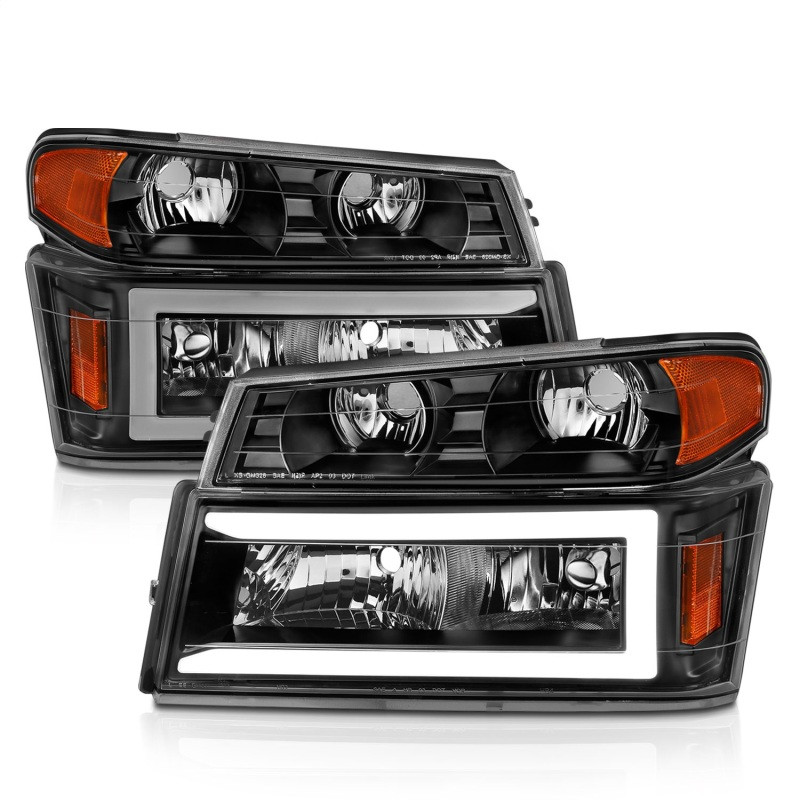 ANZO 04-12 GM Colorado/Canyon/I-Series Crystal Headlights - w/ Light Bar Black Housing 4pcs - 111558