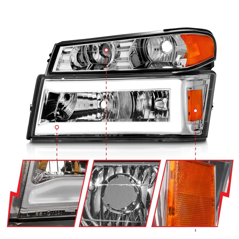 ANZO 04-12 GM Colorado/Canyon/I-Series Crystal Headlights - w/ Light Bar Chrome Housing 4pcs - 111559
