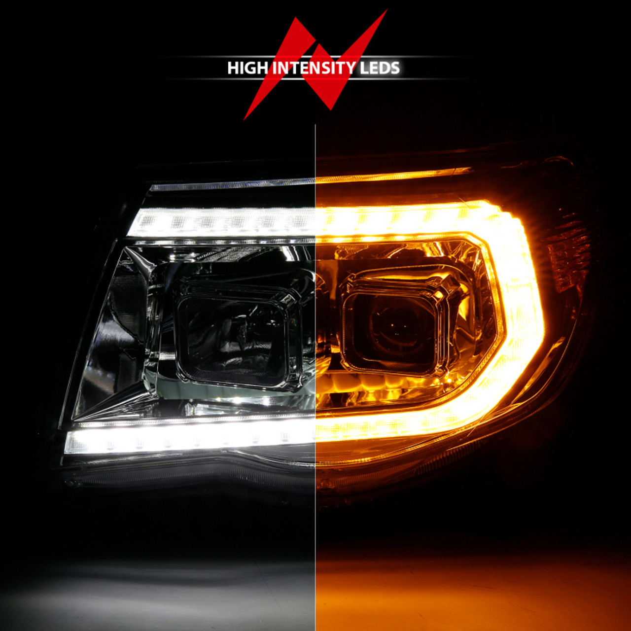 ANZO 05-11 Toyota Tacoma Projector Headlights w/Light Bar Switchback Chrome Housing - 111565