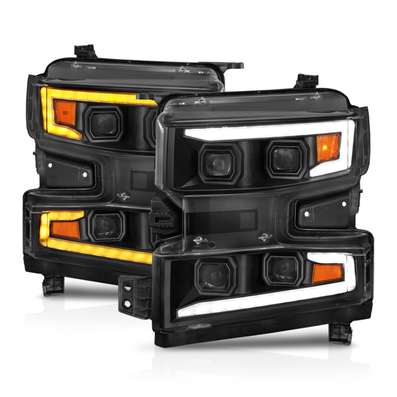 ANZO 19-22 Chevrolet Silverado 1500 LED Proj HL w/Lgt Bar SwBk Seq. Blk w/In. Light - Driver Side ON - 111566-L