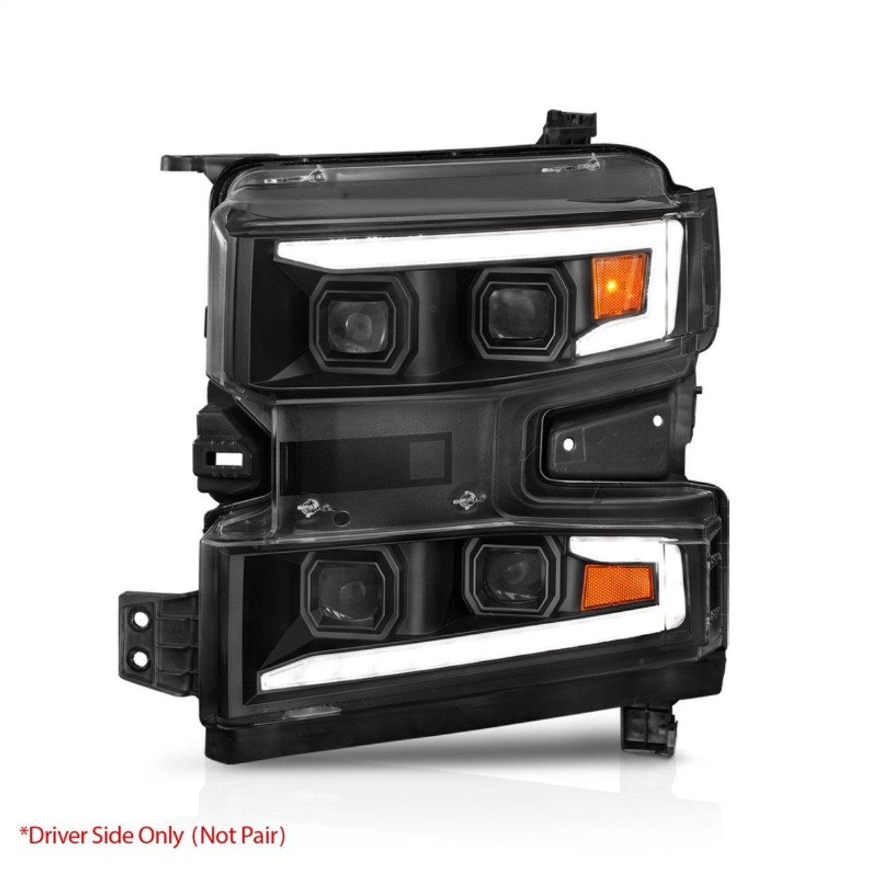 ANZO 19-22 Chevrolet Silverado 1500 LED Proj HL w/Lgt Bar SwBk Seq. Blk w/In. Light - Driver Side ON - 111566-L