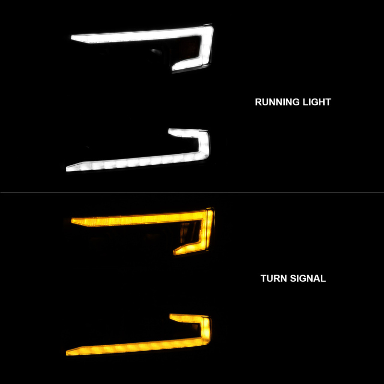 ANZO 19-22 Chevrolet Silverado 1500 LED Proj HL w/Lgt Bar SwBk Seq. Blk w/In. Light - Driver Side ON - 111566-L