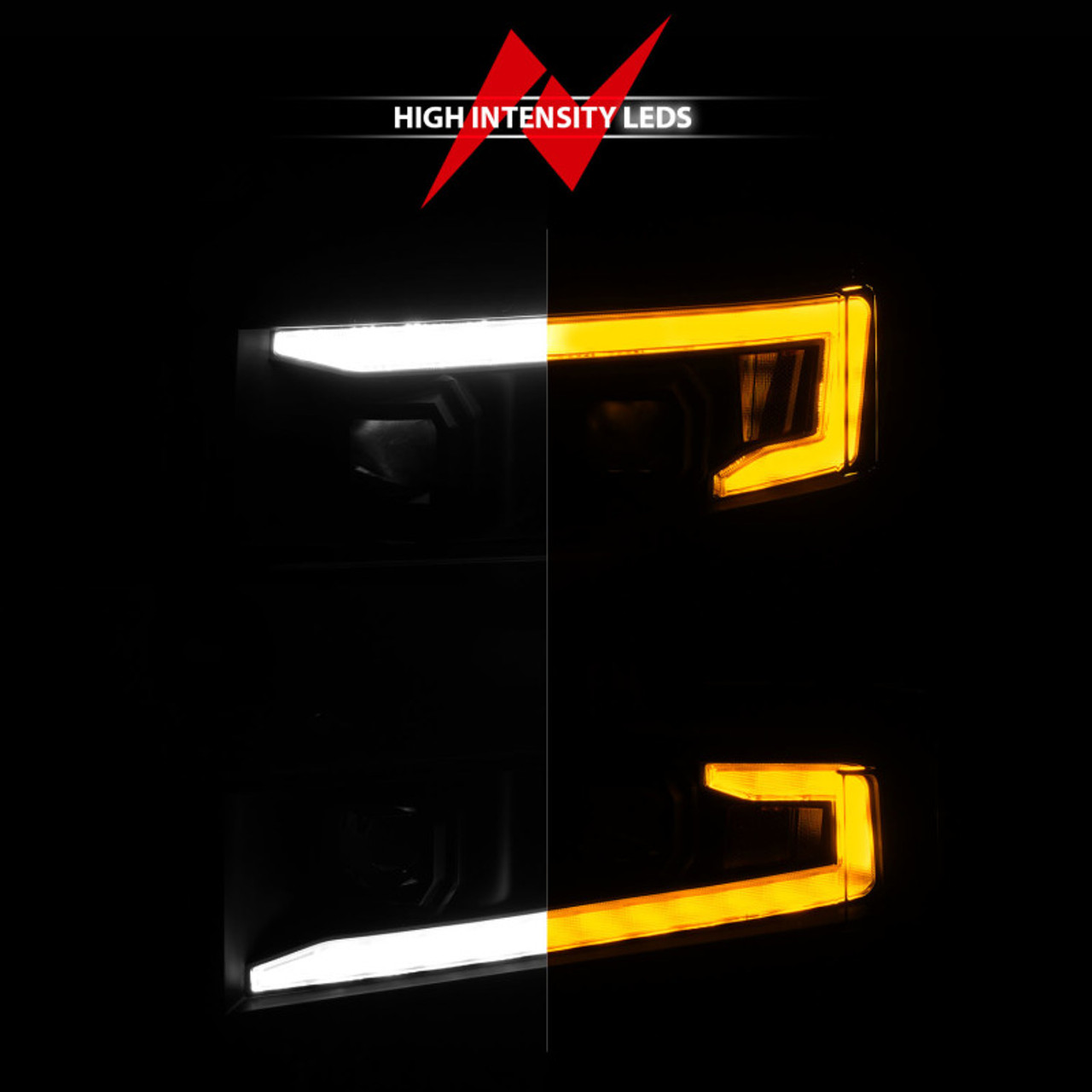 ANZO 19-22 Chevrolet Silverado 1500 LED Proj HL w/Lgt Bar SwBk Seq. Blk w/In. Light - Driver Side ON - 111566-L