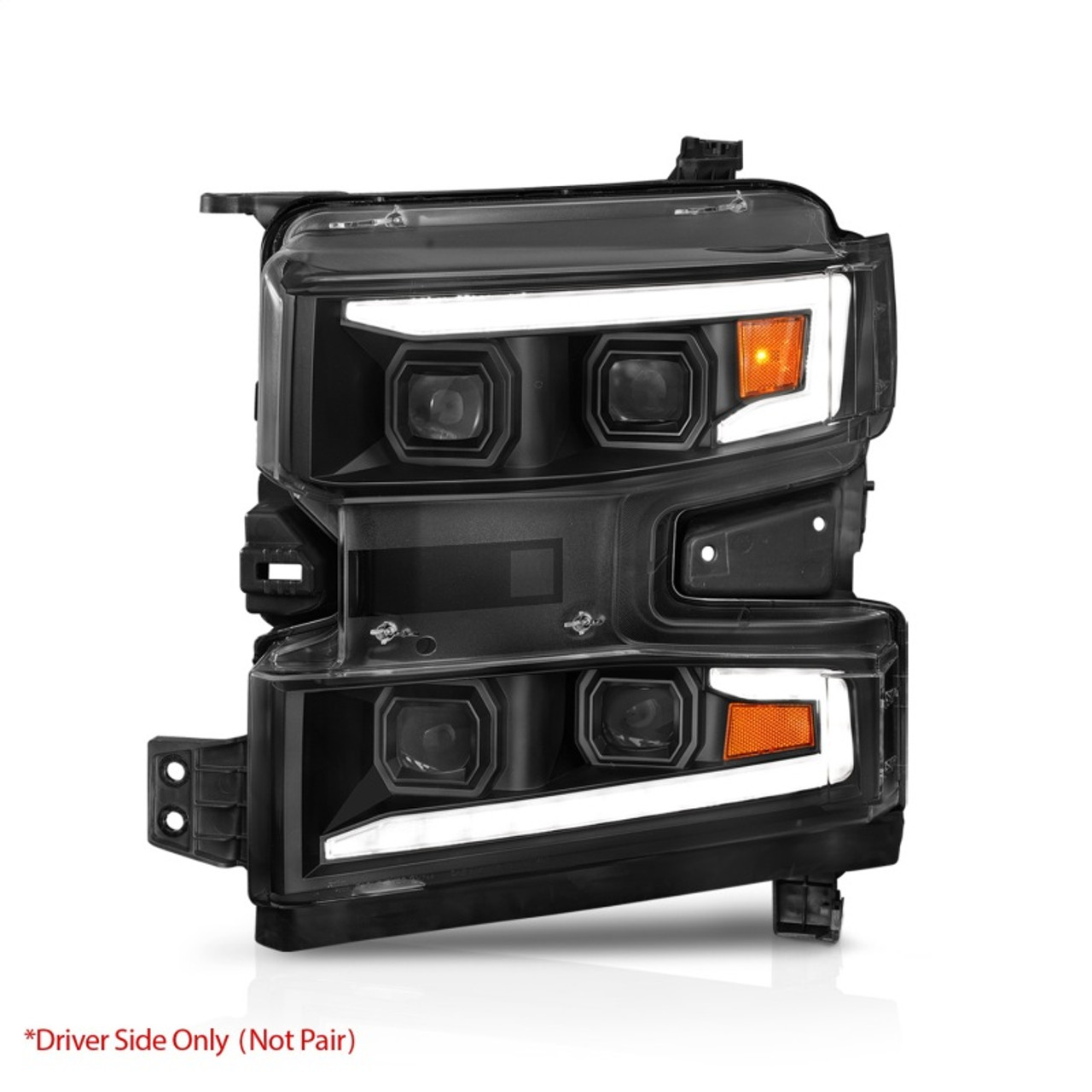 ANZO 19-22 Chevrolet Silverado 1500 LED Proj HL w/Lgt Bar SwBk Seq. Blk w/In. Light - Driver Side ON - 111566-L
