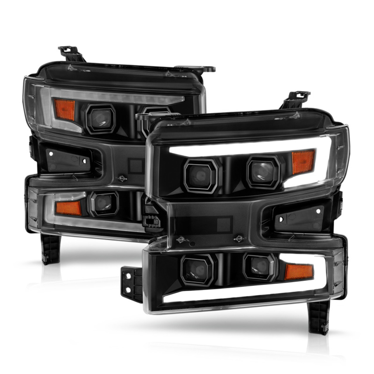 ANZO 19-22 Chevrolet Silverado 1500 LED Proj HL w/Lgt Bar SwBk Seq. Blk w/In. Light - Passenger Side - 111566-R